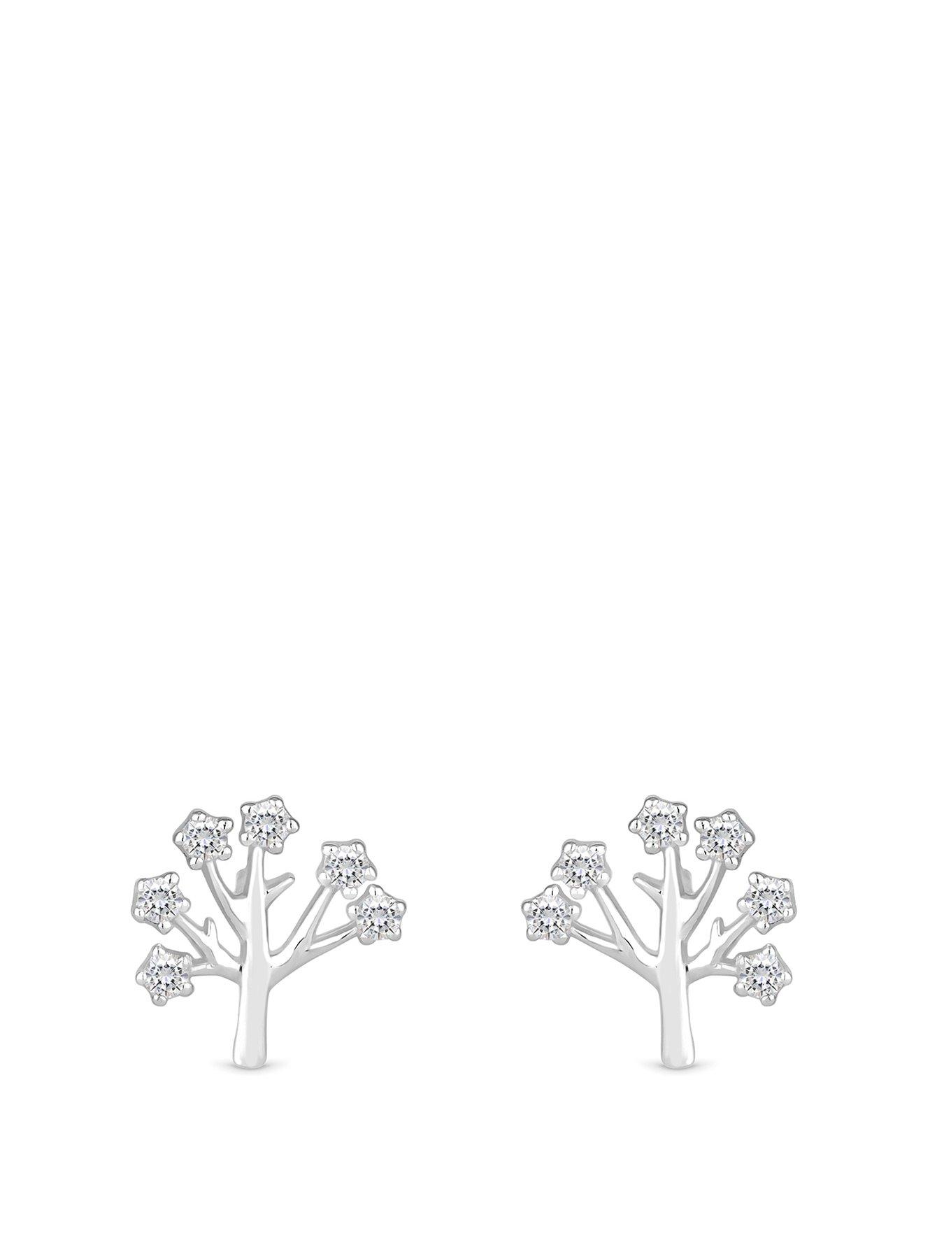 Product photograph of Simply Silver Sterling Silver 925 Cubic Zirconia Fine Tree Of Love Stud Earrings from very.co.uk