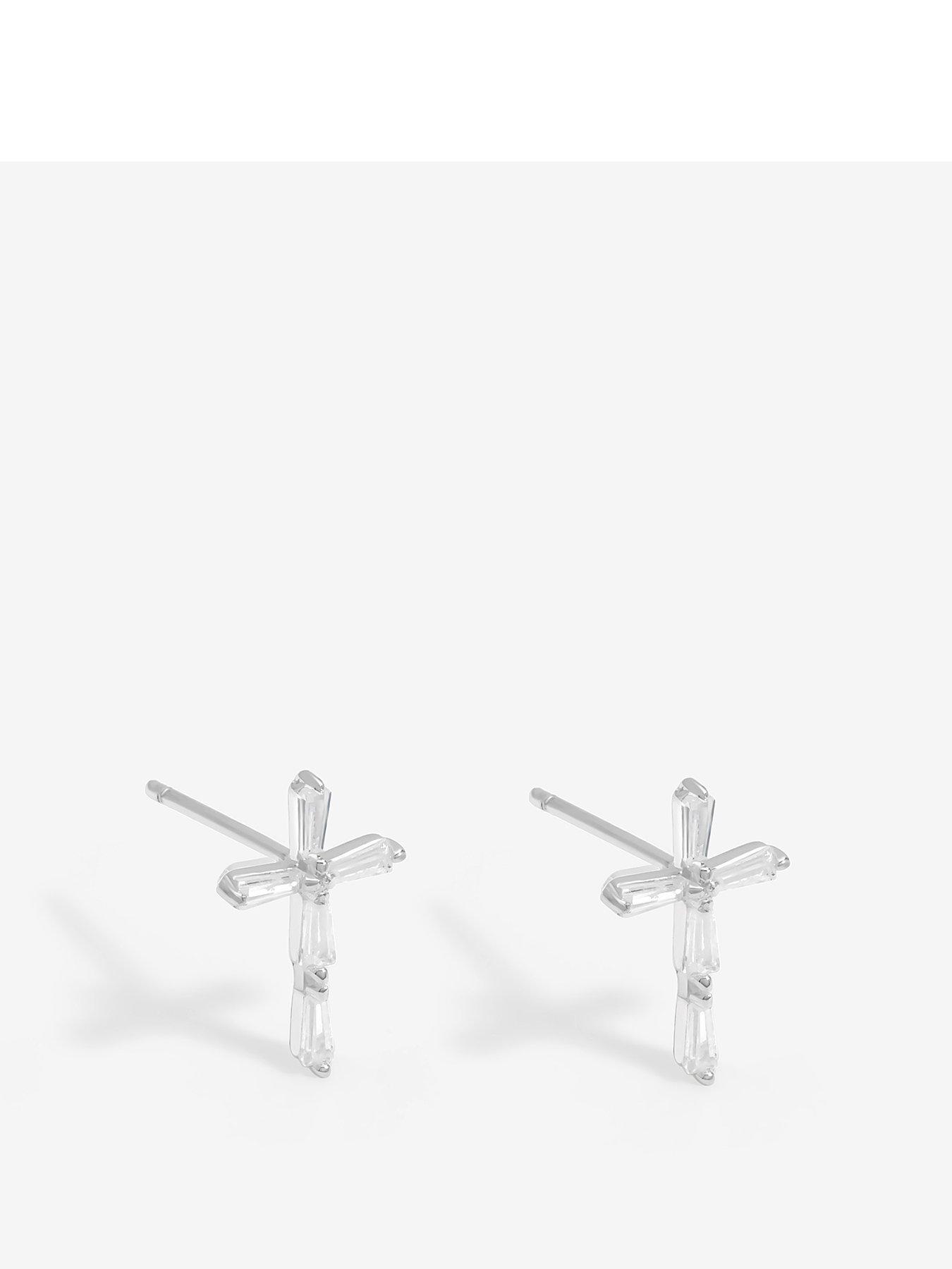 Product photograph of Simply Silver Sterling Silver 925 Cubic Zirconia Fine Cross Sud Earrings from very.co.uk