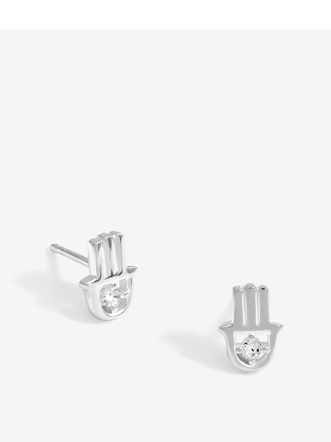 Product photograph of Simply Silver Sterling Silver 925 Cubic Zirconia Hamsa Hand Stud Earrings from very.co.uk