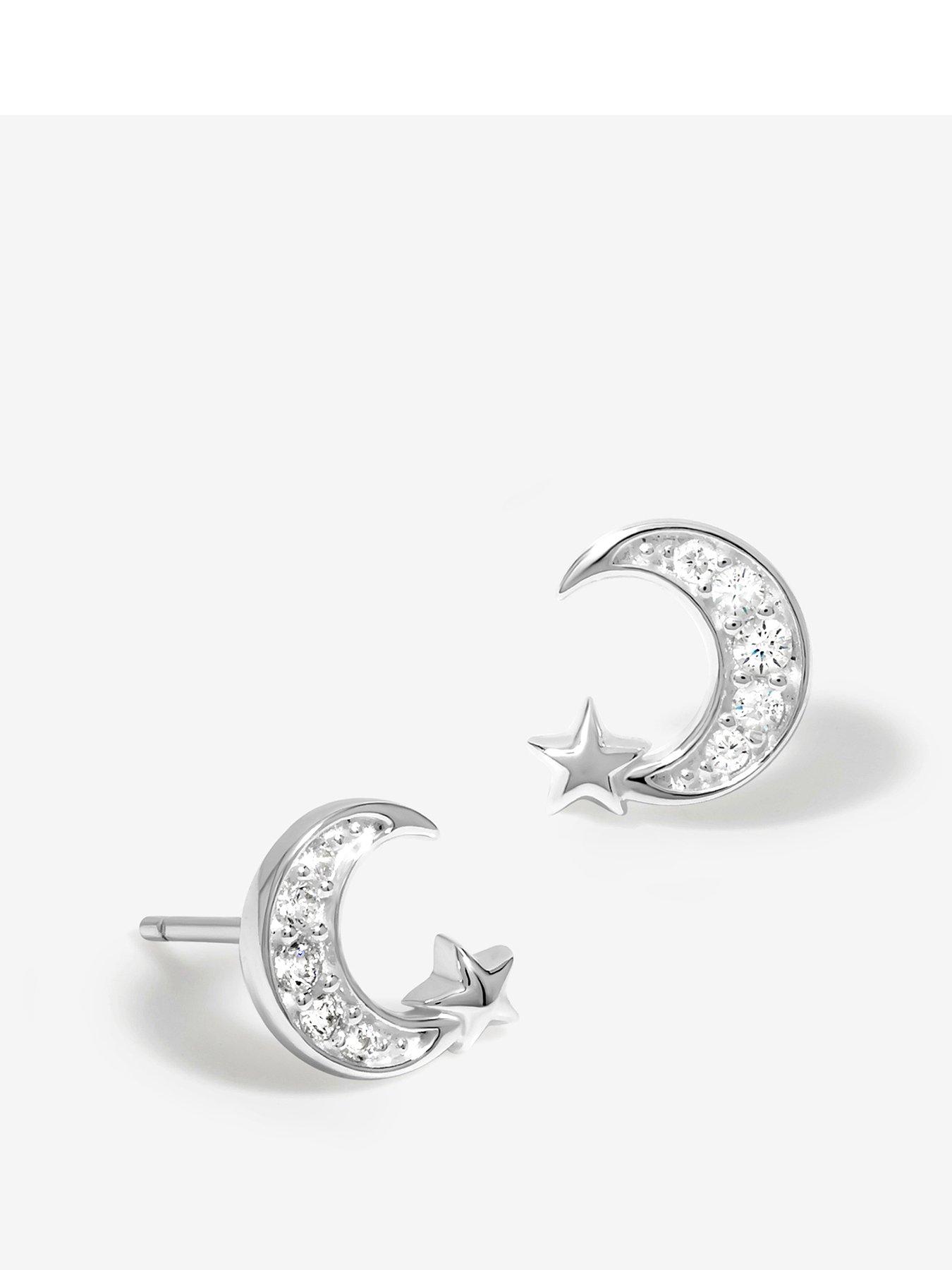 Product photograph of Simply Silver Sterling Silver 925 Cubic Zirconia Pave Celestial Stud Earrings from very.co.uk