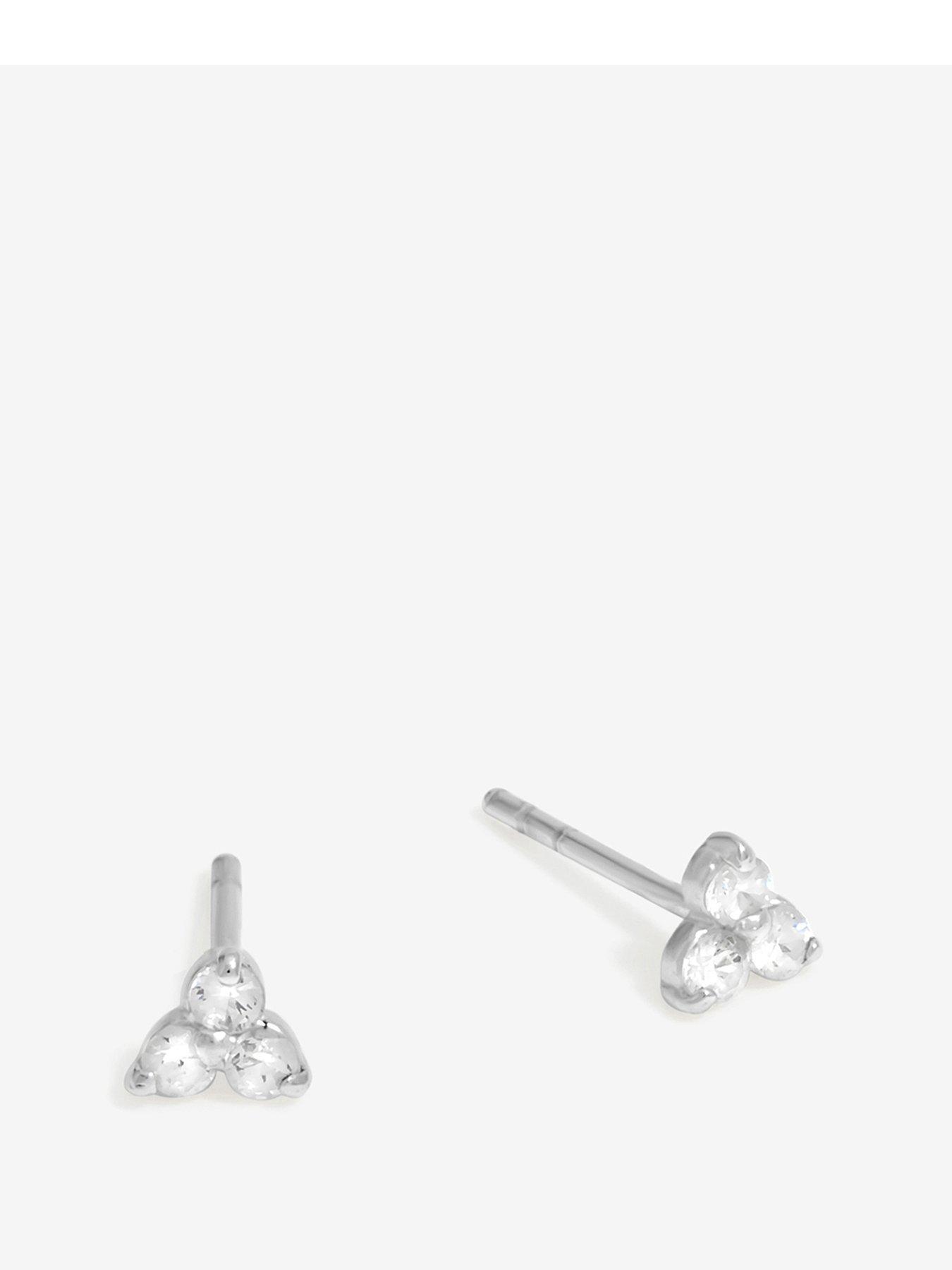 Product photograph of Simply Silver Sterling Silver 925 Cubic Zirconia Mini Tri Stone Stud Earrings from very.co.uk