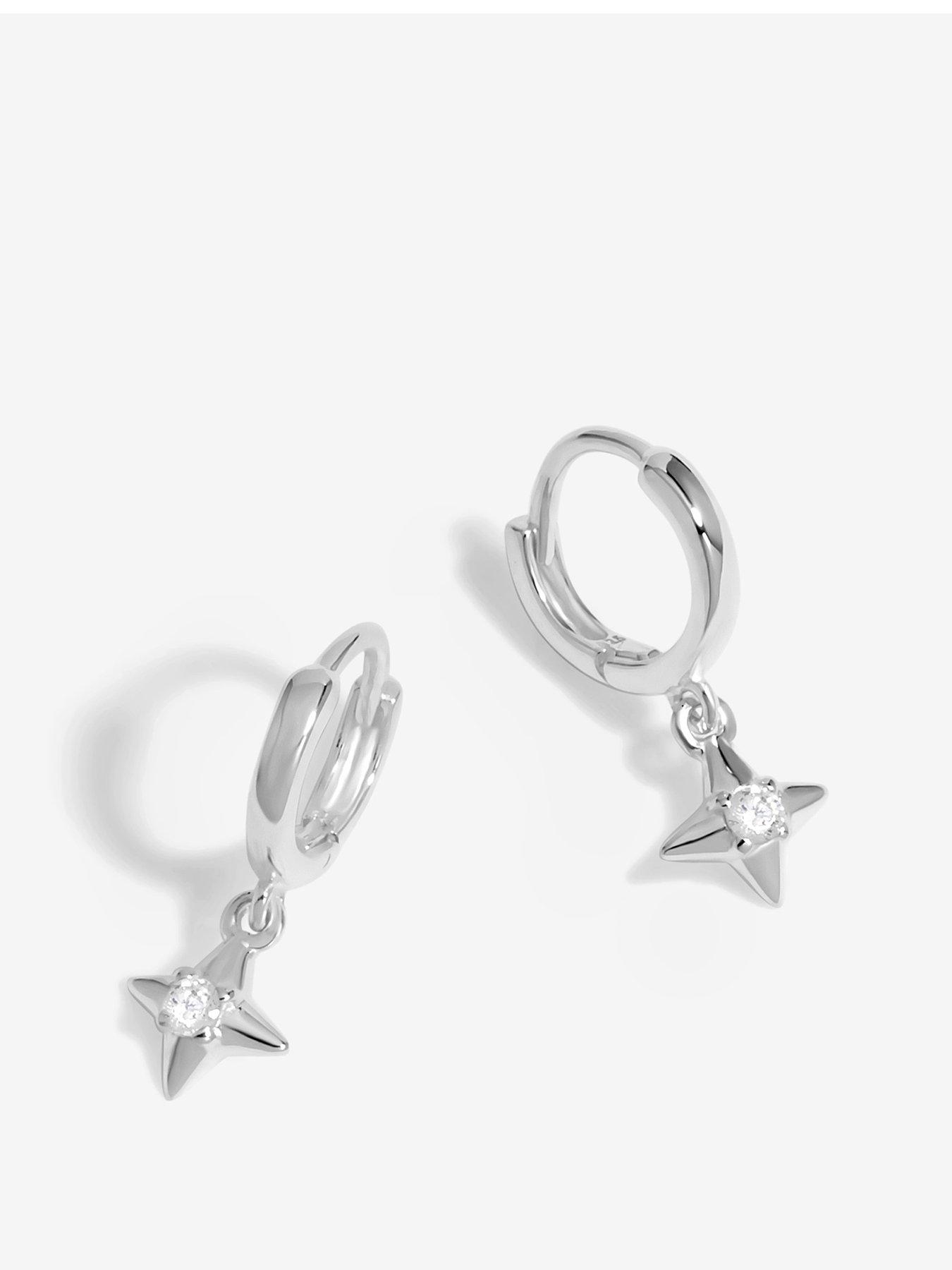 Product photograph of Simply Silver Sterling Silver 925 Polished And Cubic Zirconia Silver Crystal Celestial Charm Hoop Earrings from very.co.uk