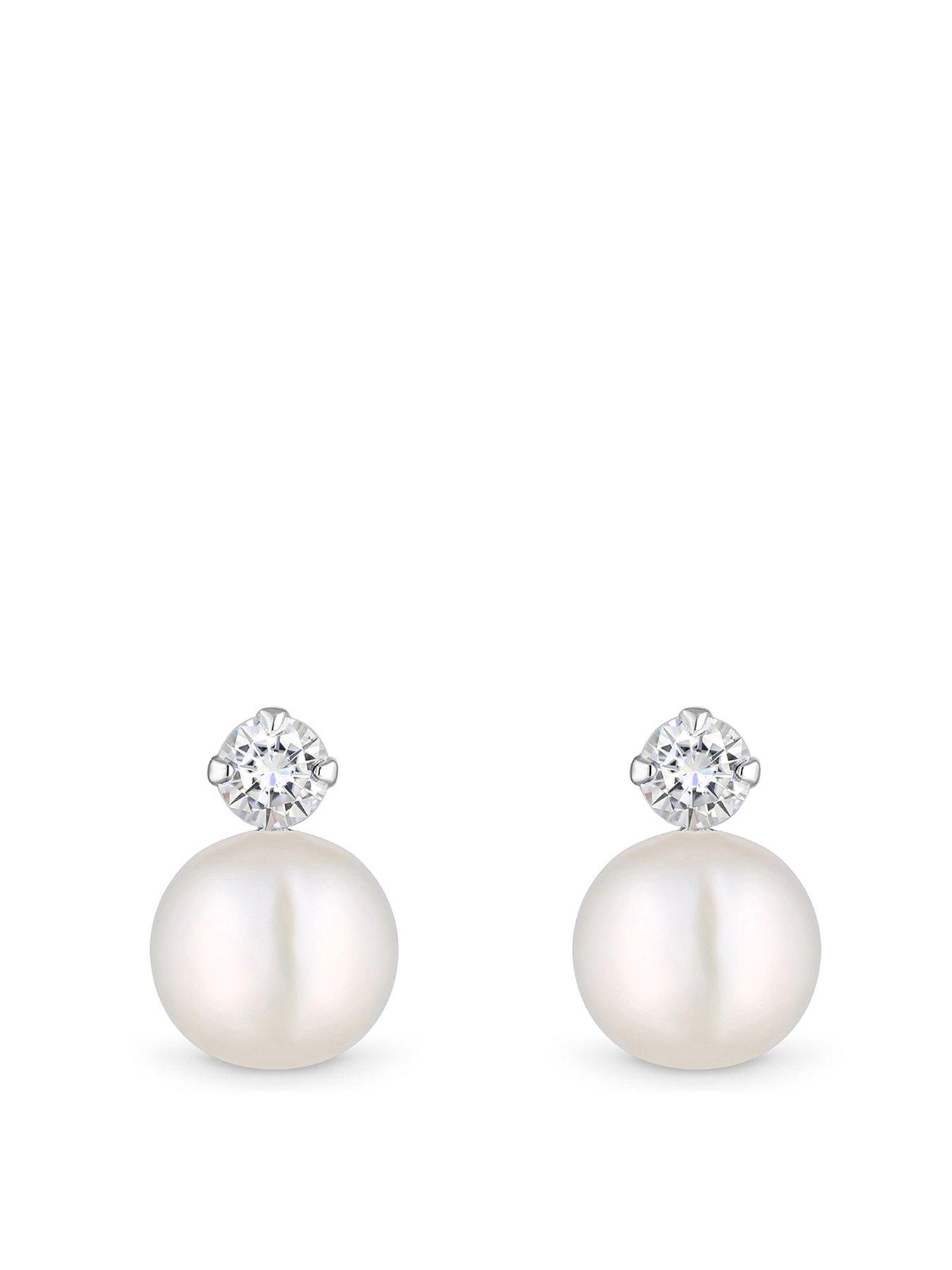 Product photograph of Simply Silver Sterling Silver 925 Pearl And Cubic Zirconia Stud Earrings from very.co.uk