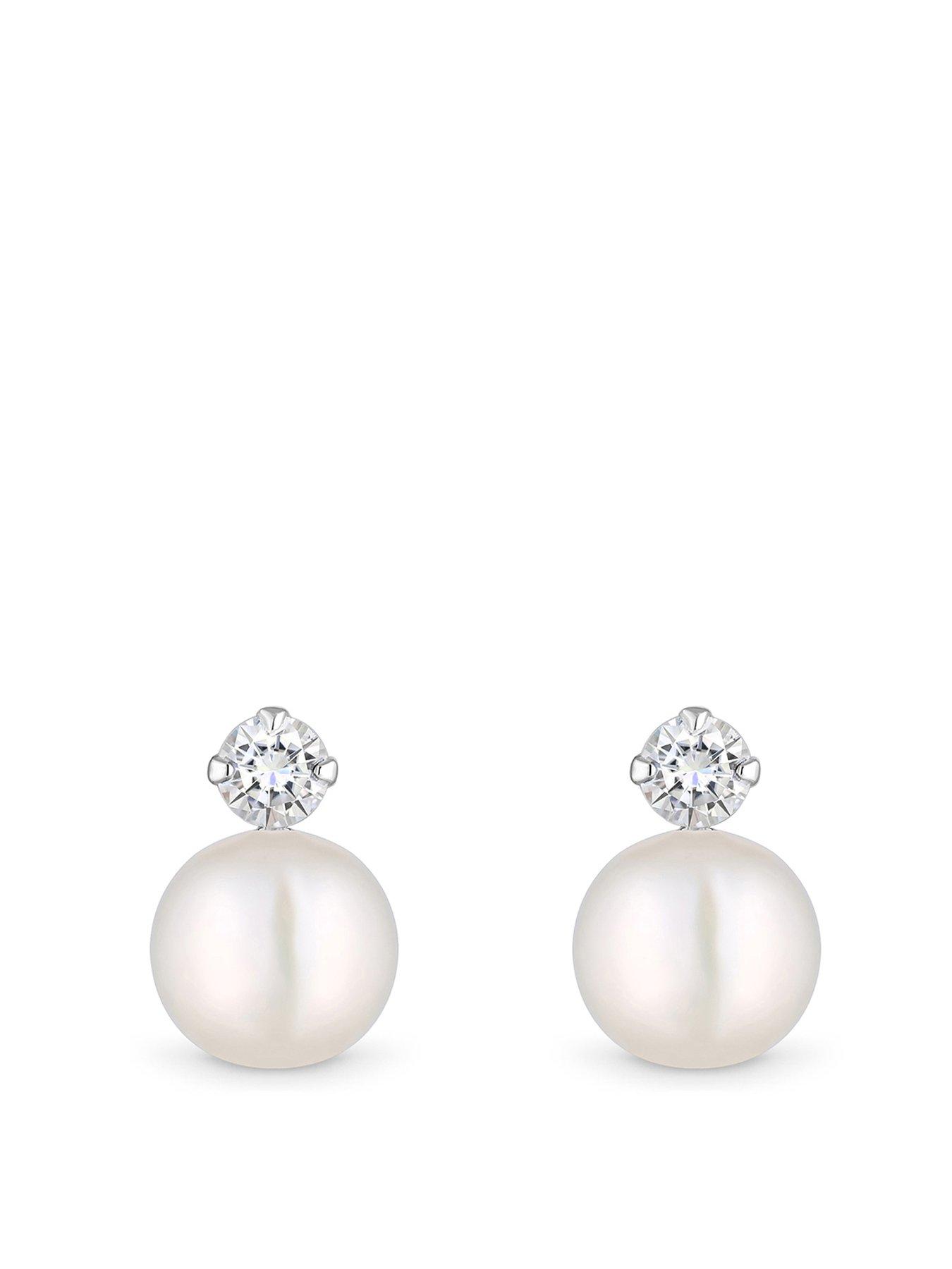 undefined Sterling Silver 925 Pearl And Cubic Zirconia Stud Earrings
