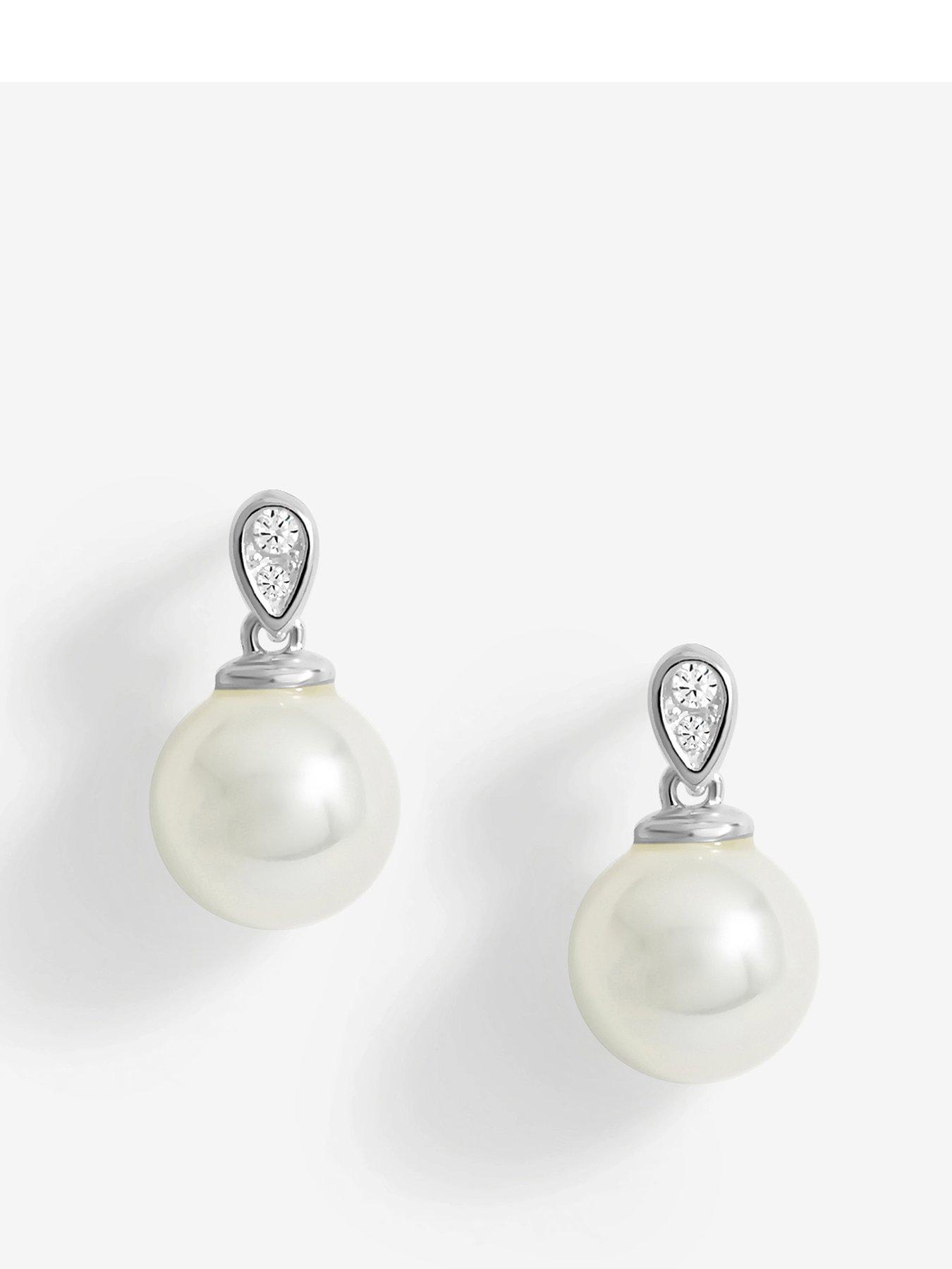 Product photograph of Simply Silver Sterling Silver 925 Cubic Zirconia And Pearl Classic Stud Earrings from very.co.uk