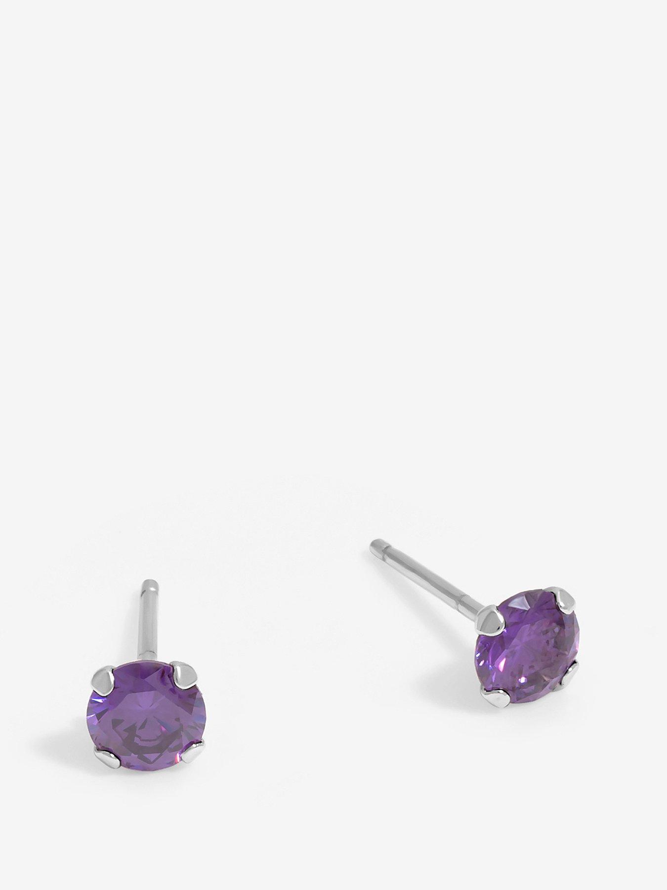 Product photograph of Simply Silver Sterling Silver 925 Cubic Zirconia Amethyst Round Stud Earrings from very.co.uk