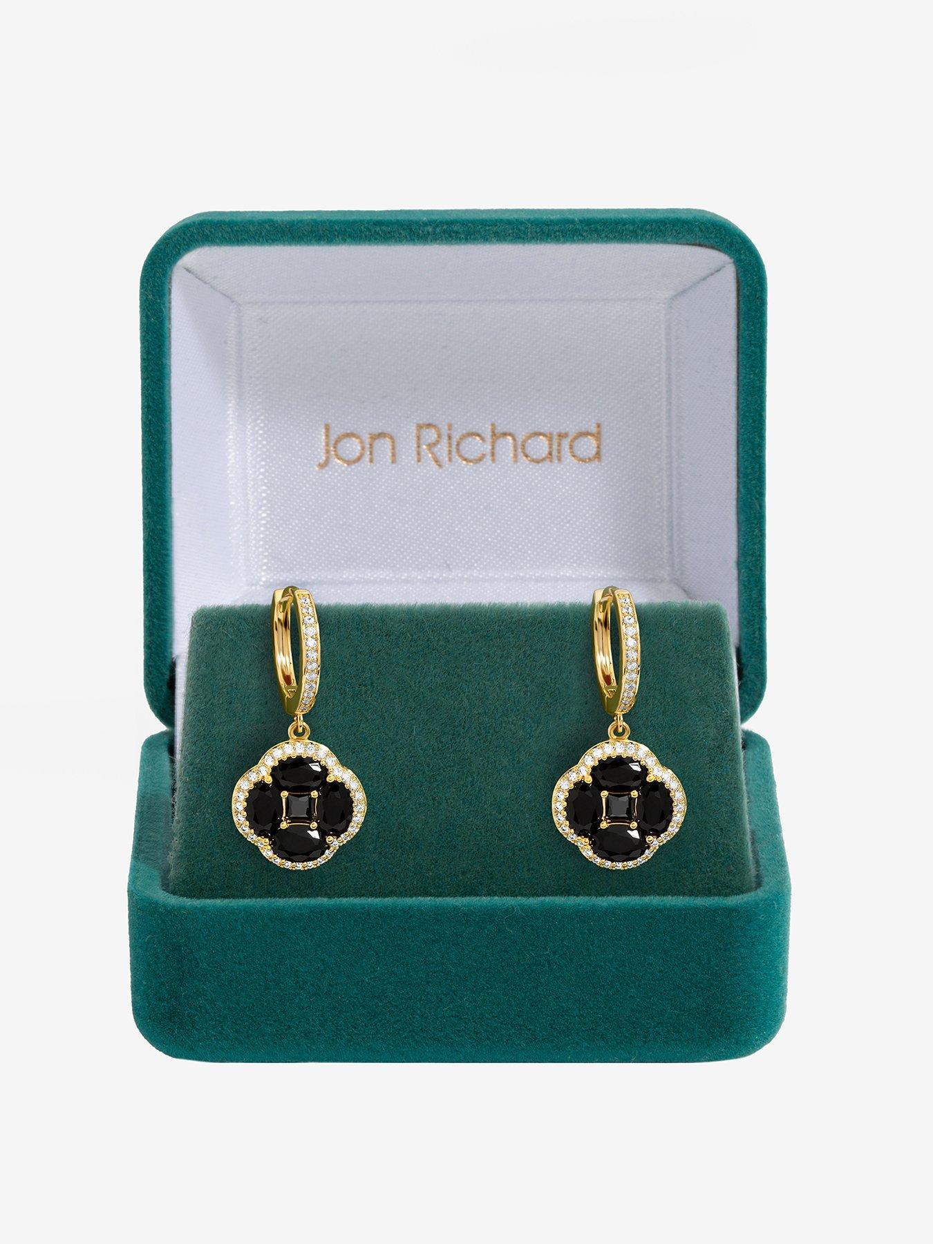 Product photograph of Jon Richard Cubic Zirconia Jet Clover Earrings from very.co.uk