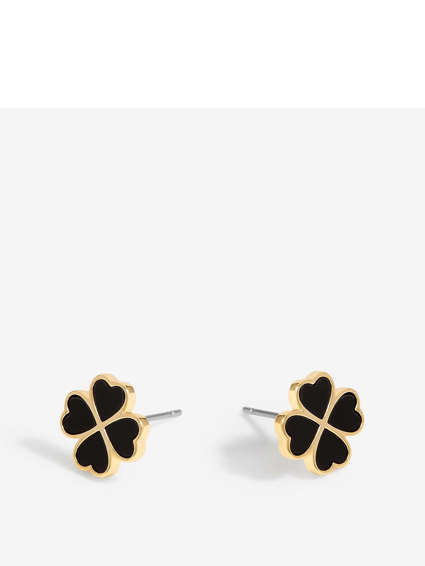 Product photograph of Jon Richard Gold Plated And Jet Enamel Clover Stud Earrings from very.co.uk