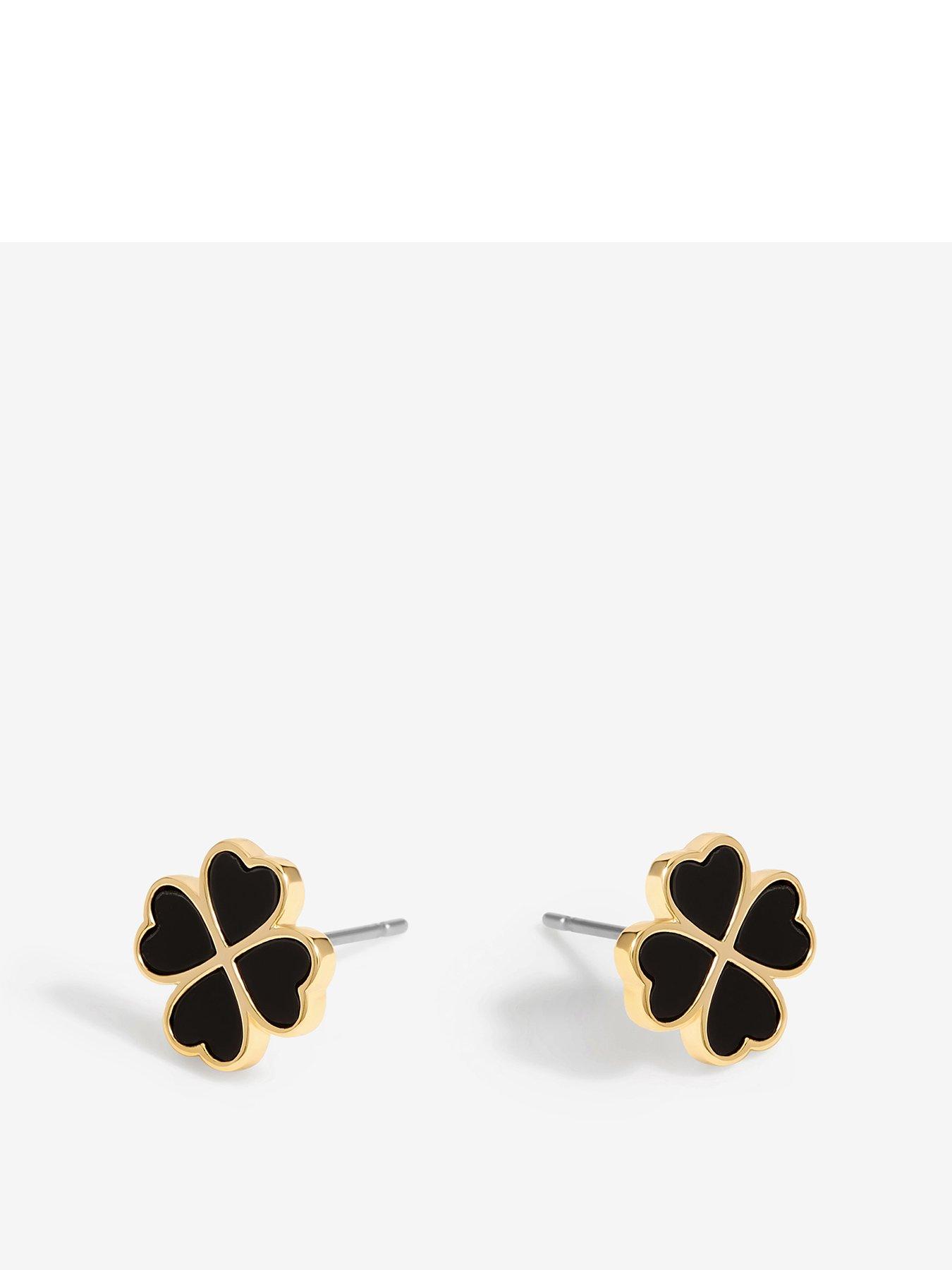 Jon Richard Gold Plated And Jet Enamel Clover Stud Earrings