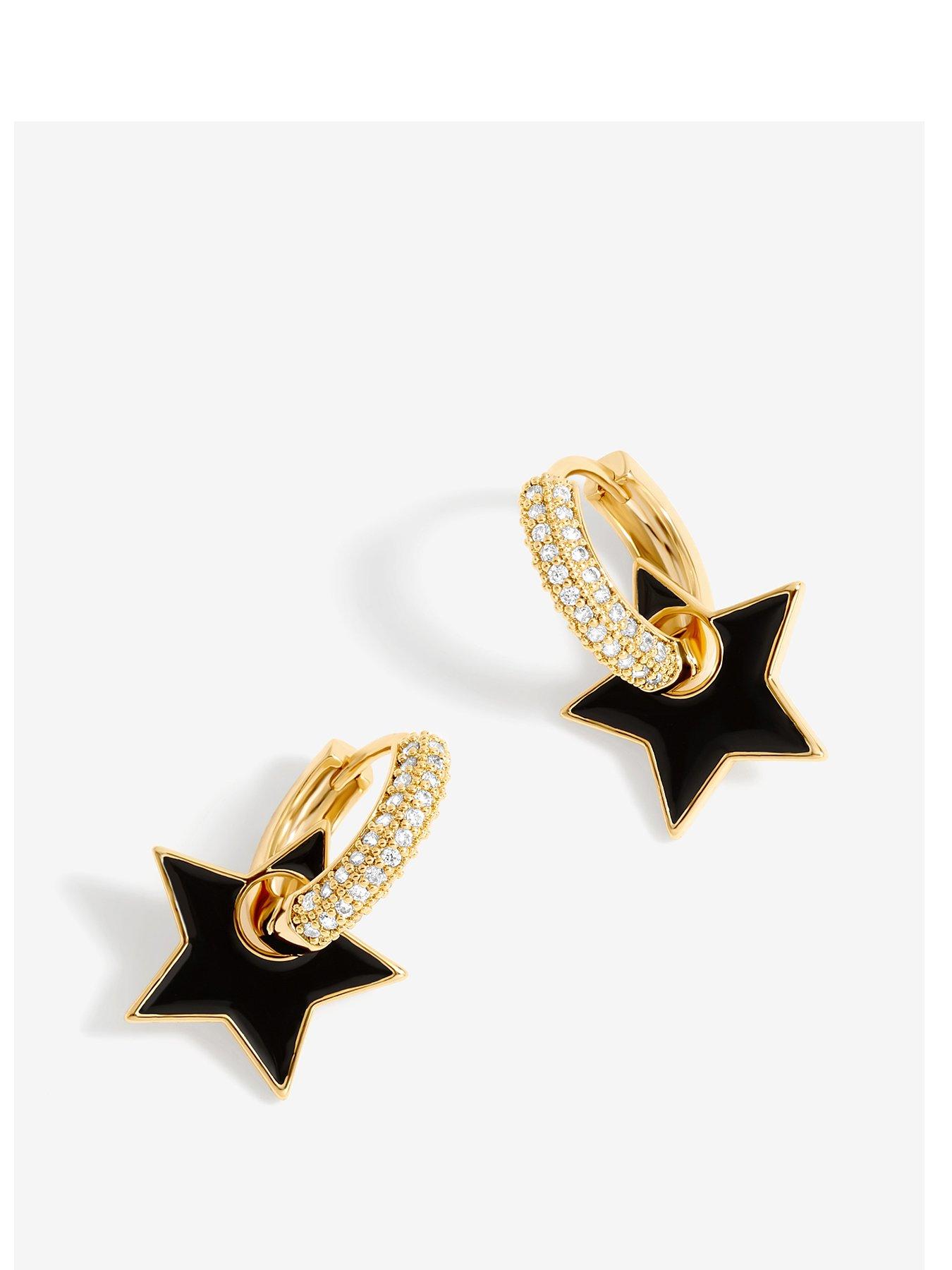 Product photograph of Jon Richard Gold Plated And Jet Enamel Star Earrings from very.co.uk