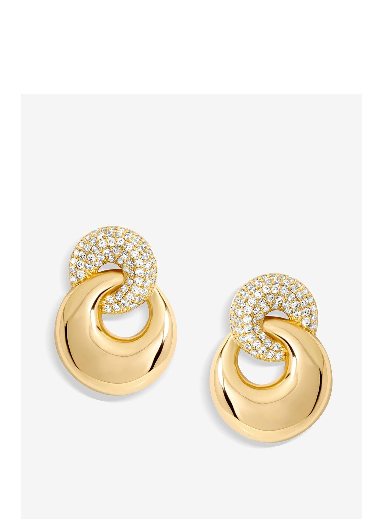 Product photograph of Jon Richard Gold Plated Polished And Pave Circle Drop Earrings from very.co.uk