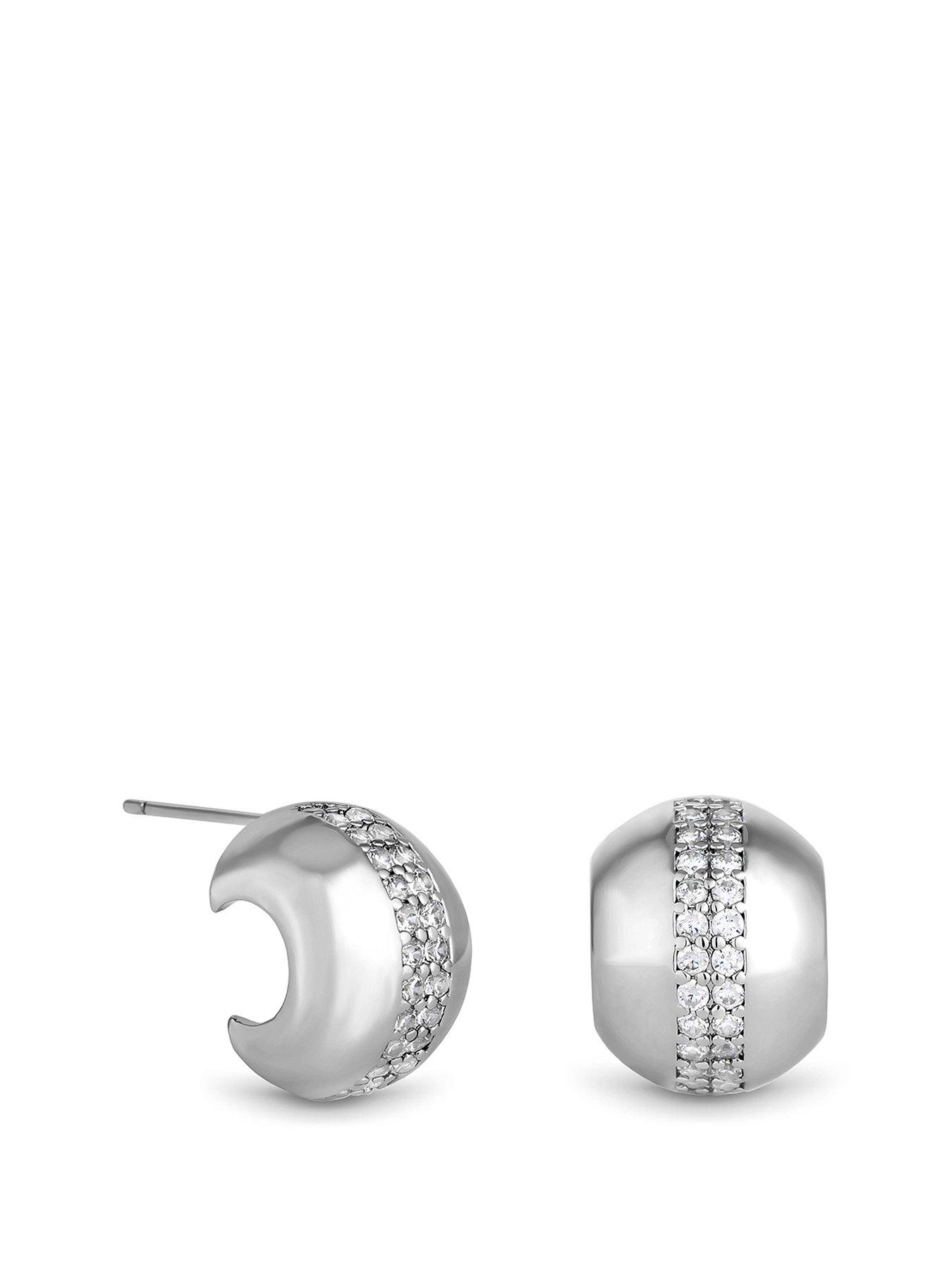 Product photograph of Jon Richard Silver Polished Crystal Dome Stud Earrings from very.co.uk