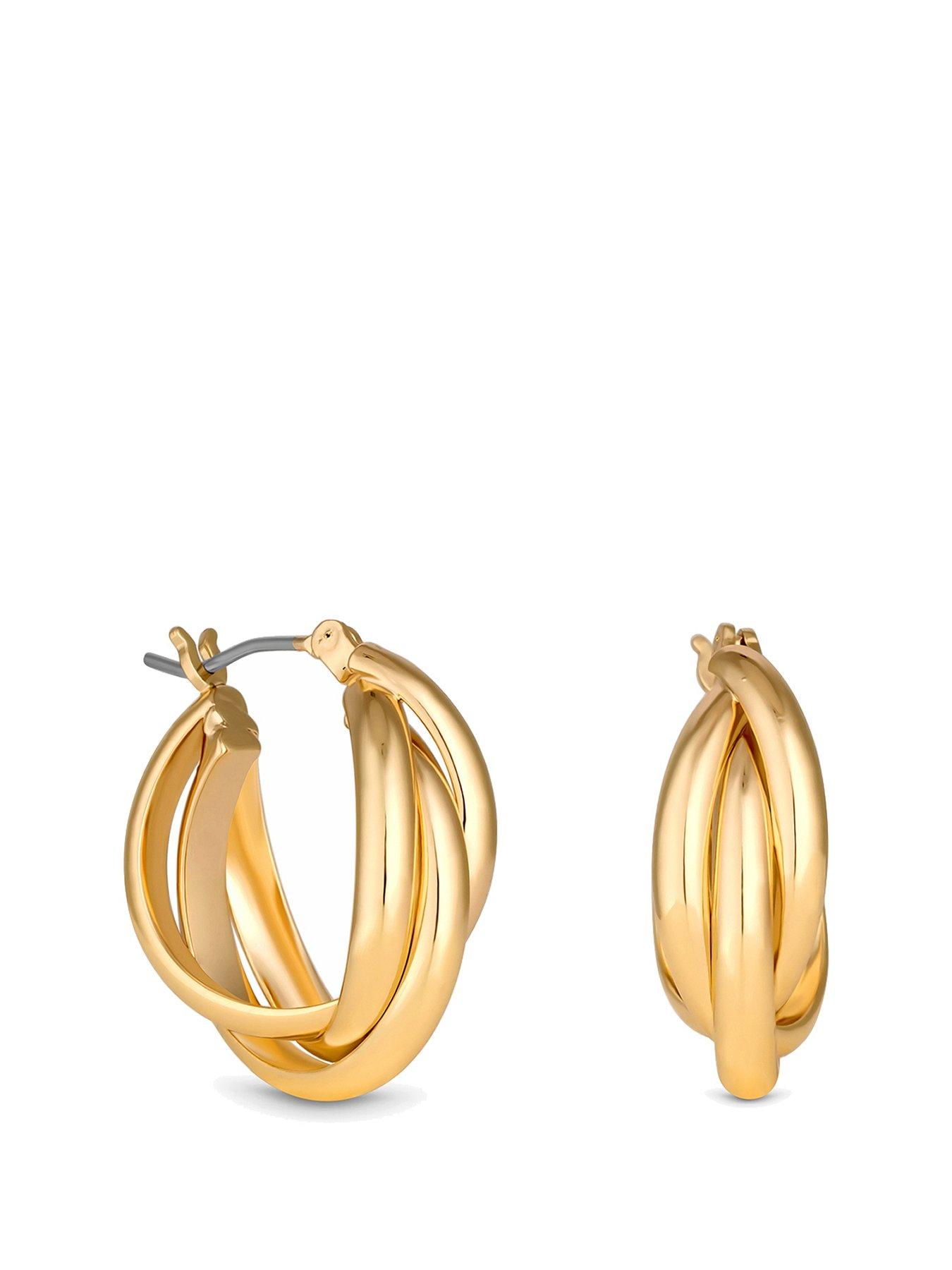 Product photograph of Jon Richard Gold Polished Interlocking Hoop Earrings from very.co.uk