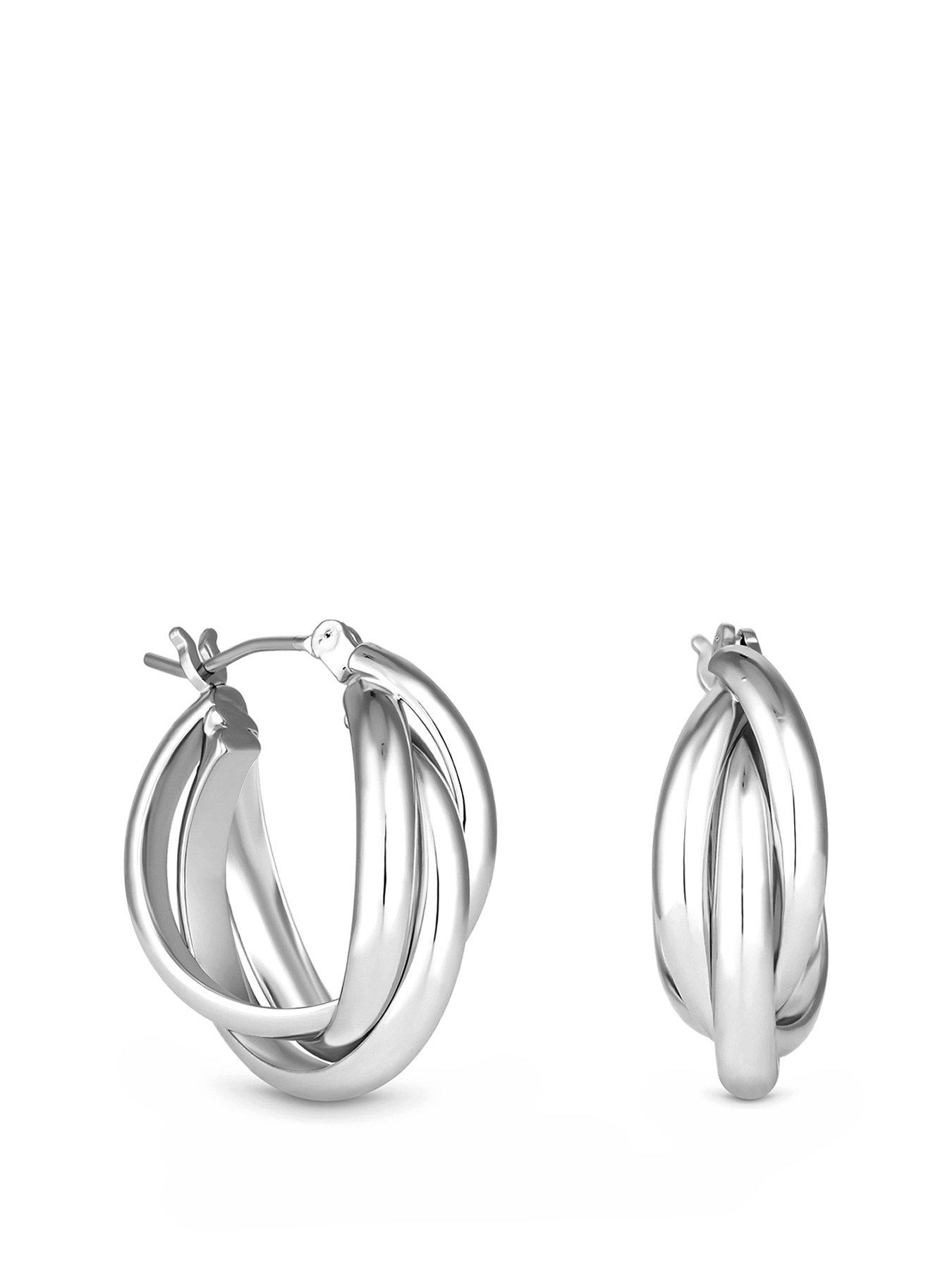 Product photograph of Jon Richard Silver Polished Interlocking Hoop Earrings from very.co.uk