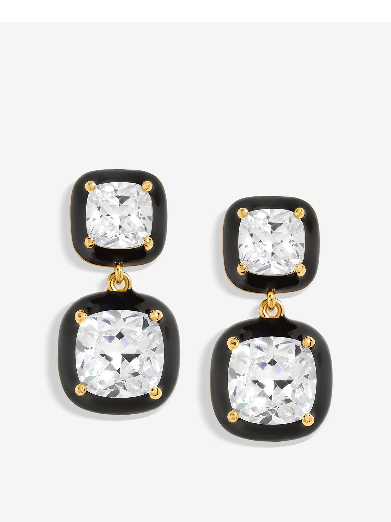 undefined Crystal And Enamel Double Drop Earrings