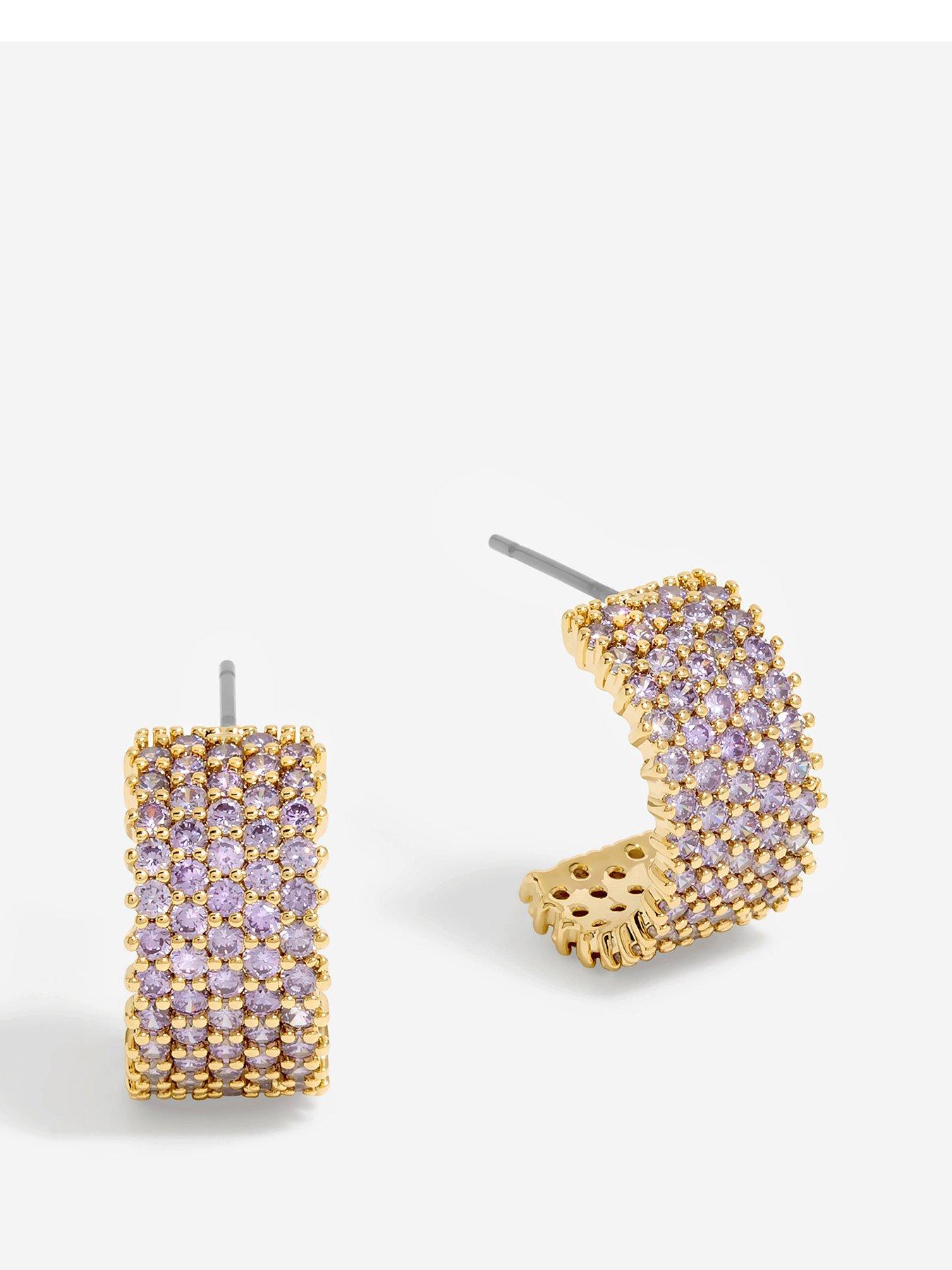 Product photograph of Jon Richard Amethyst Pave Hoop Earrings from very.co.uk