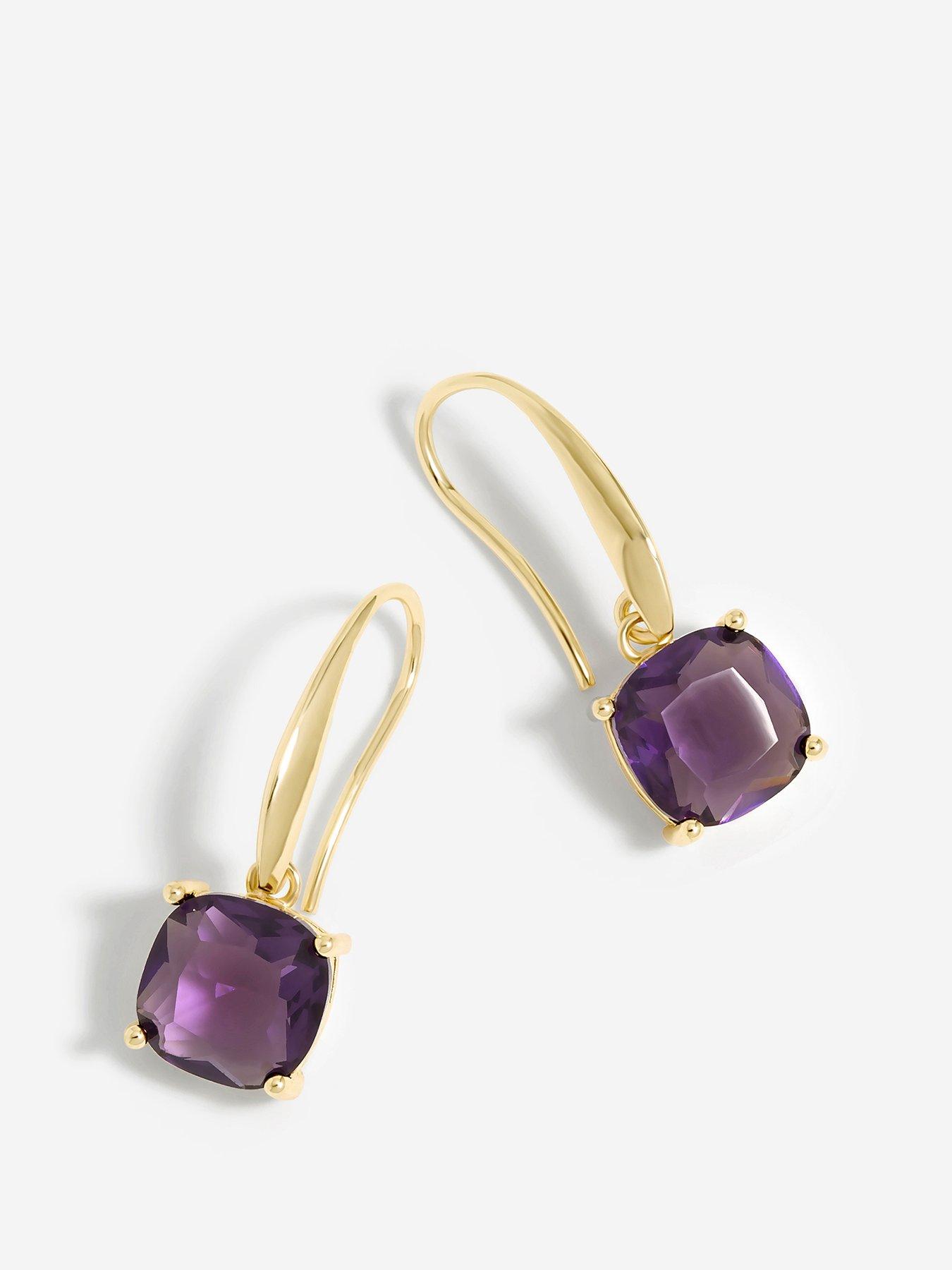 Product photograph of Jon Richard Gold Plated And Amethyst Fishhook Earrings from very.co.uk