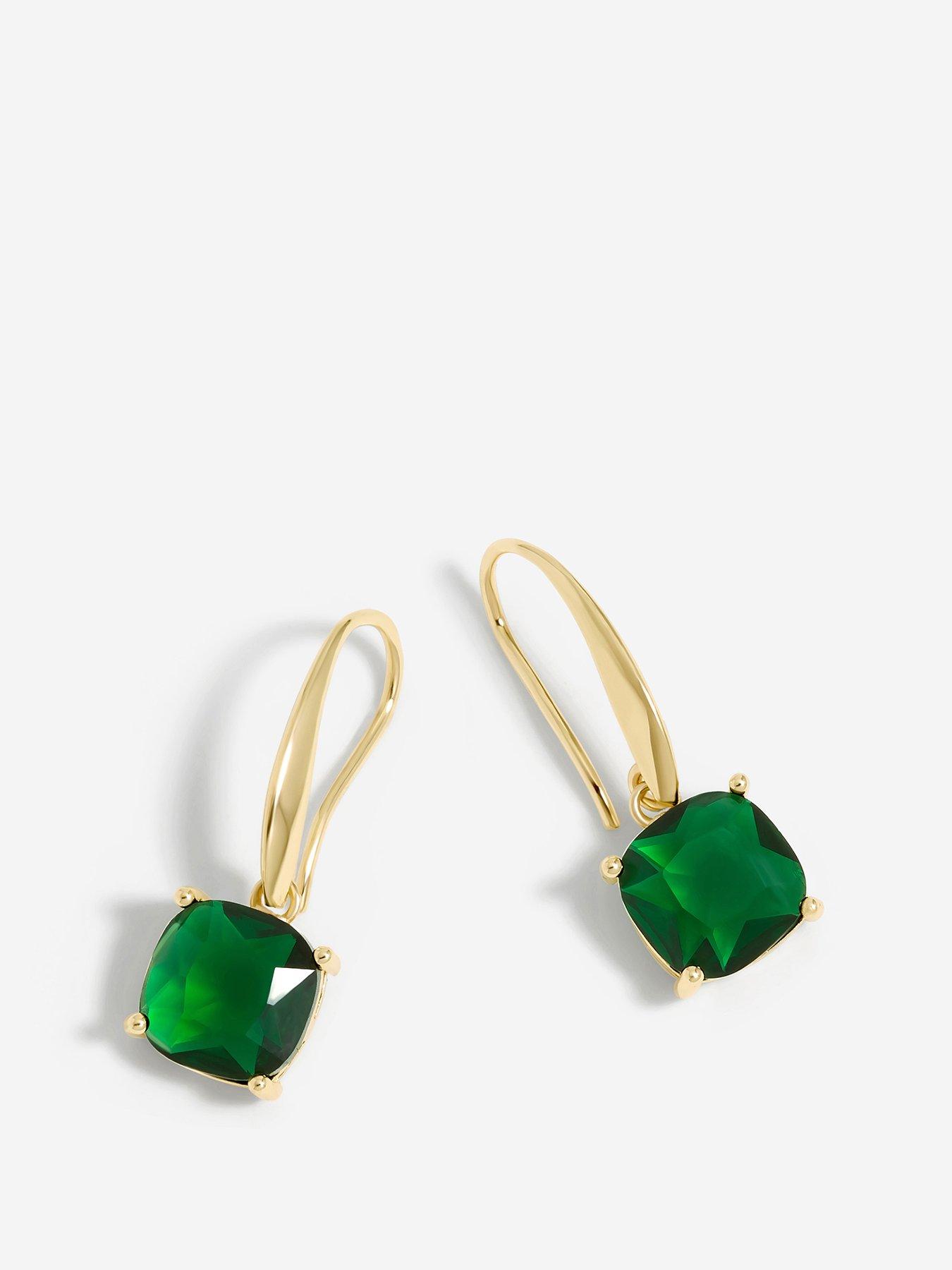 Product photograph of Jon Richard Gold Plated And Emerald Fishhook Earrings from very.co.uk