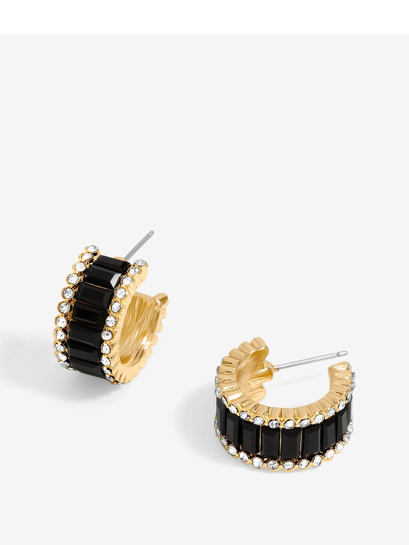 Product photograph of Jon Richard Gold Plated And Jet Baguette Stone Hoop Earrings from very.co.uk