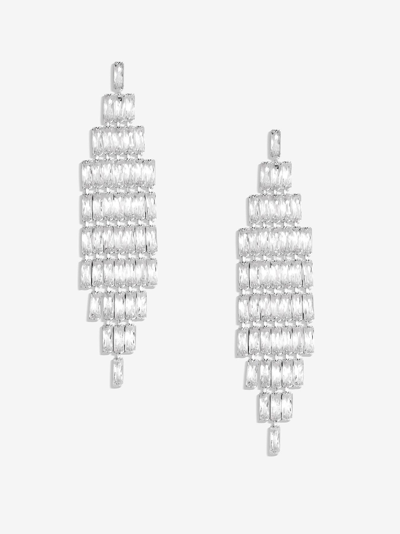 undefined Silver Crystal Statement Drop Earrings