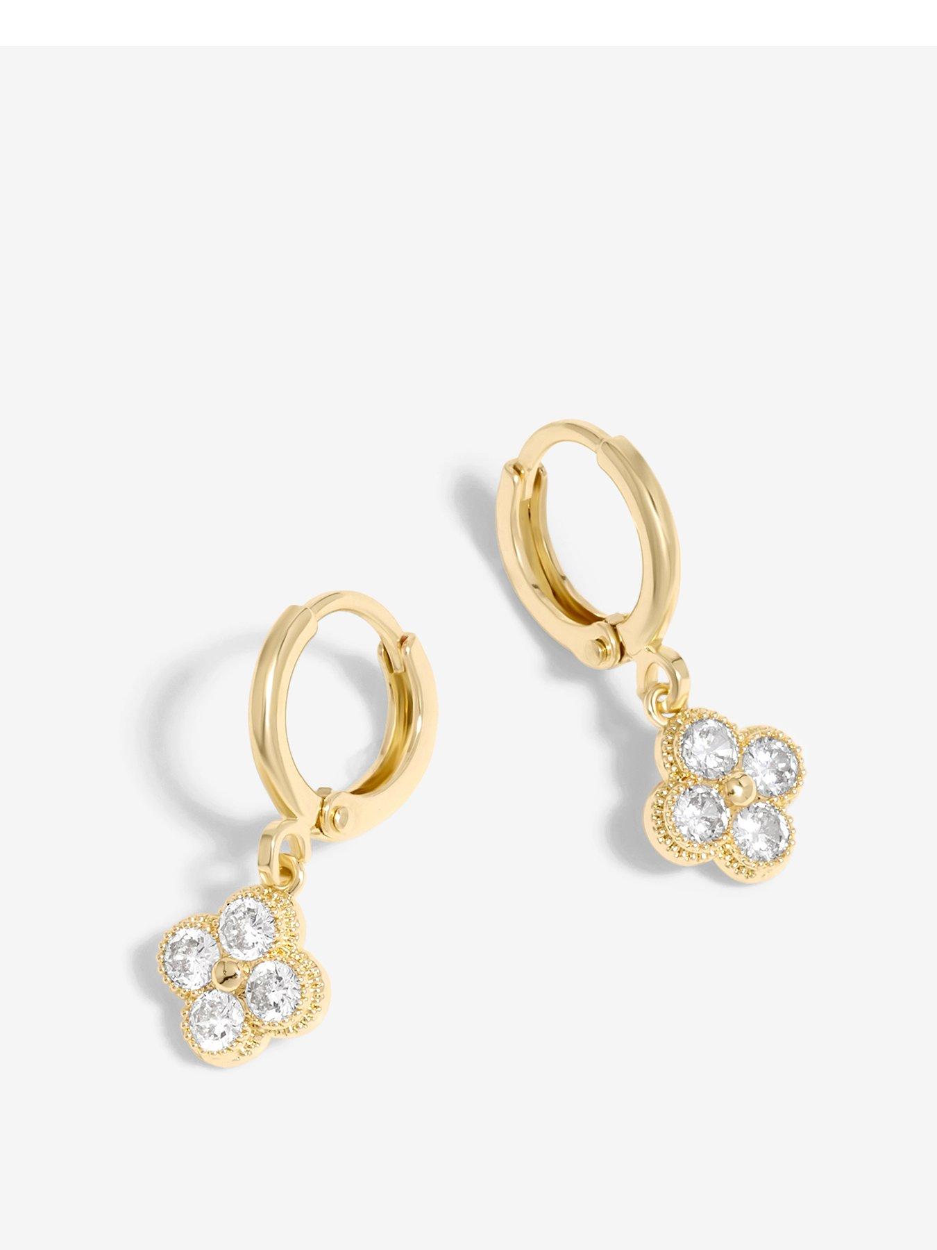 Image 1 of 1 of Inicio Gold Plate Clover Charm Huggie Earrings