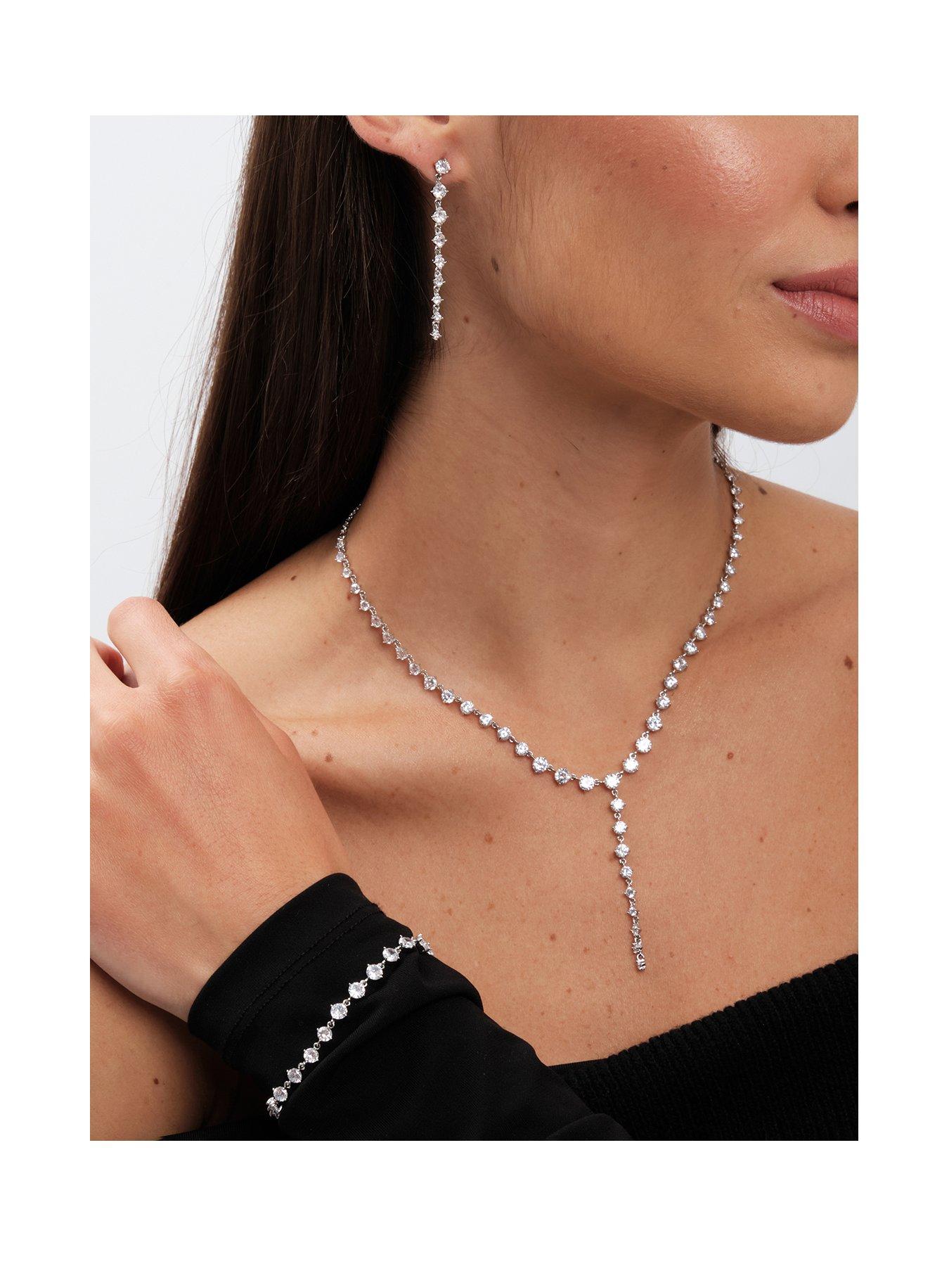 undefined Rhodium Plated Cubic Zirconia Y Necklace