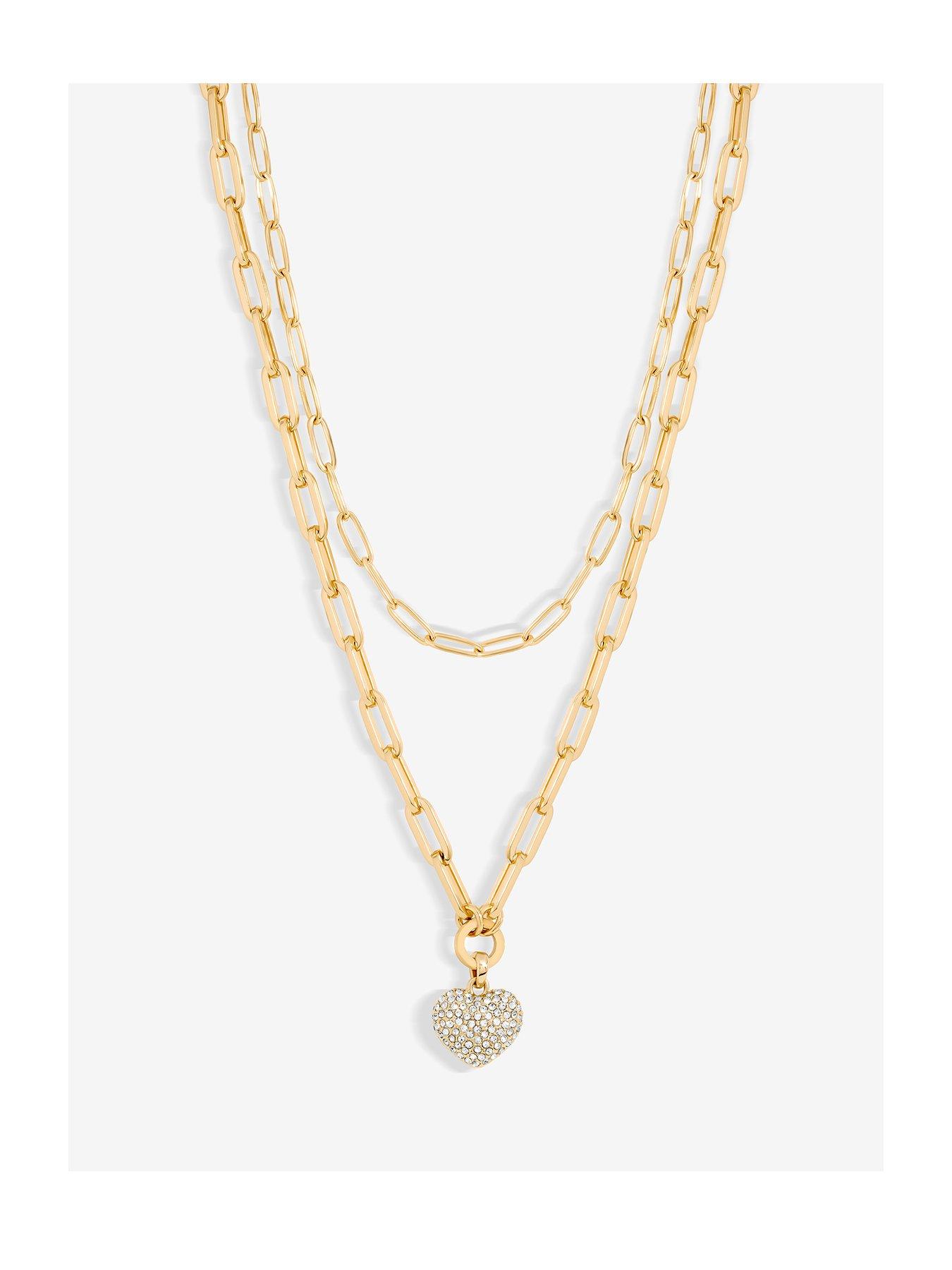 Product photograph of Jon Richard Gold Plated Pave Heart Double Row Necklace from very.co.uk