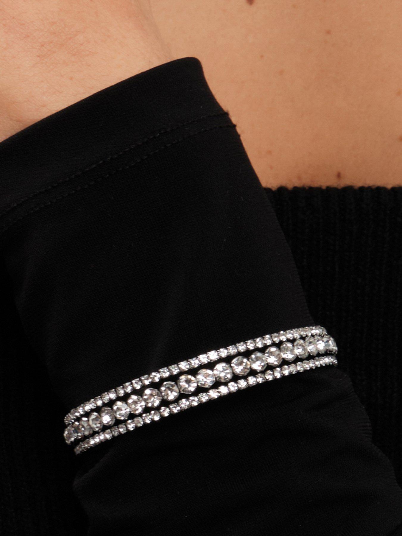 Product photograph of Jon Richard Hematitie Plated And Crystal Cuff Bracelet from very.co.uk