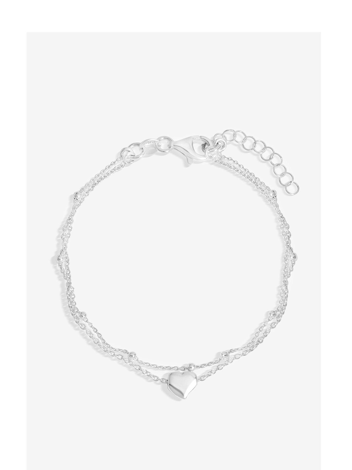 Product photograph of Simply Silver Sterling Silver 925 Polished Double Row Station Heart Bracelet from very.co.uk