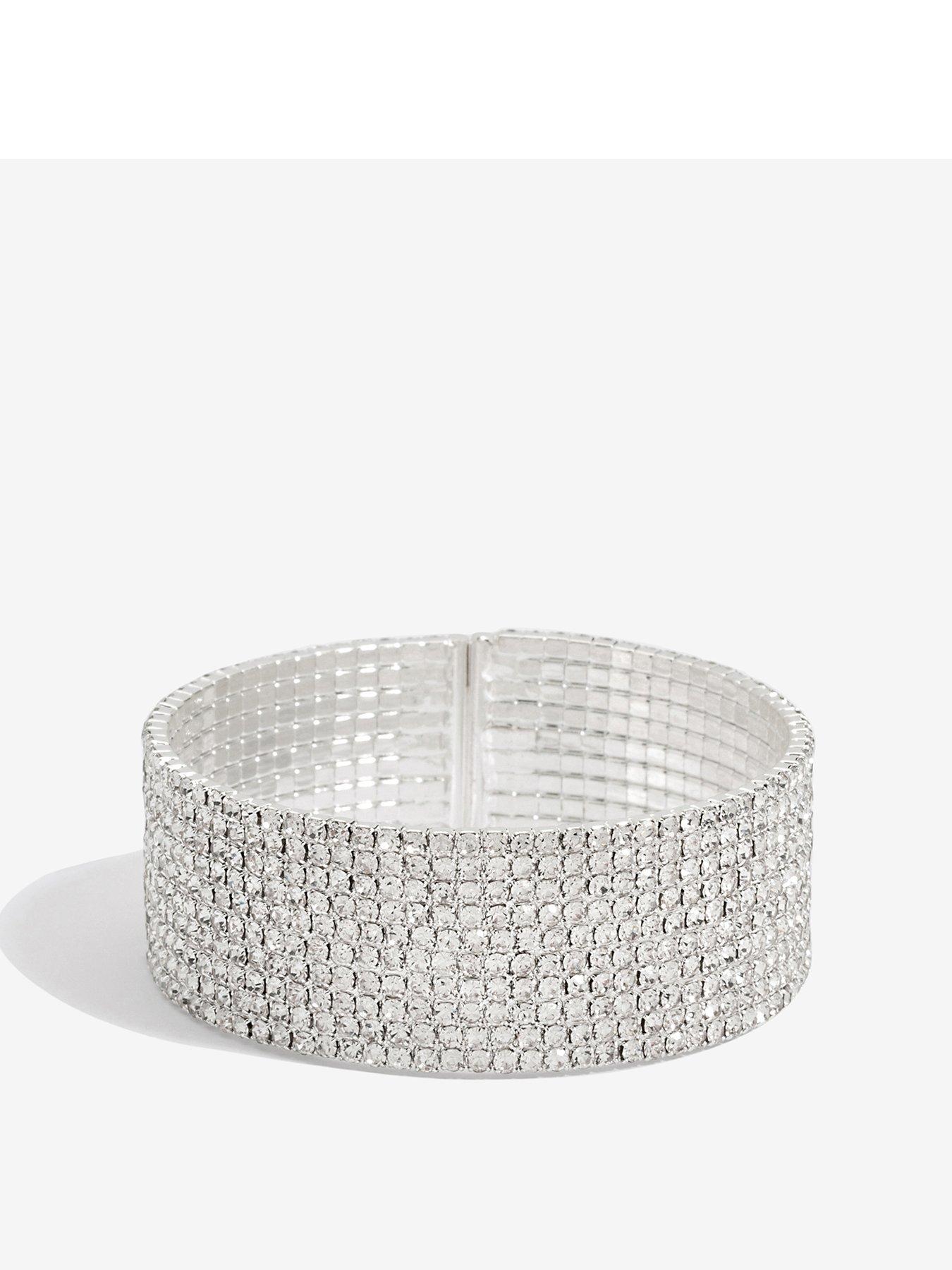 Product photograph of Jon Richard Silver Plated Crystal Statement Cuff from very.co.uk