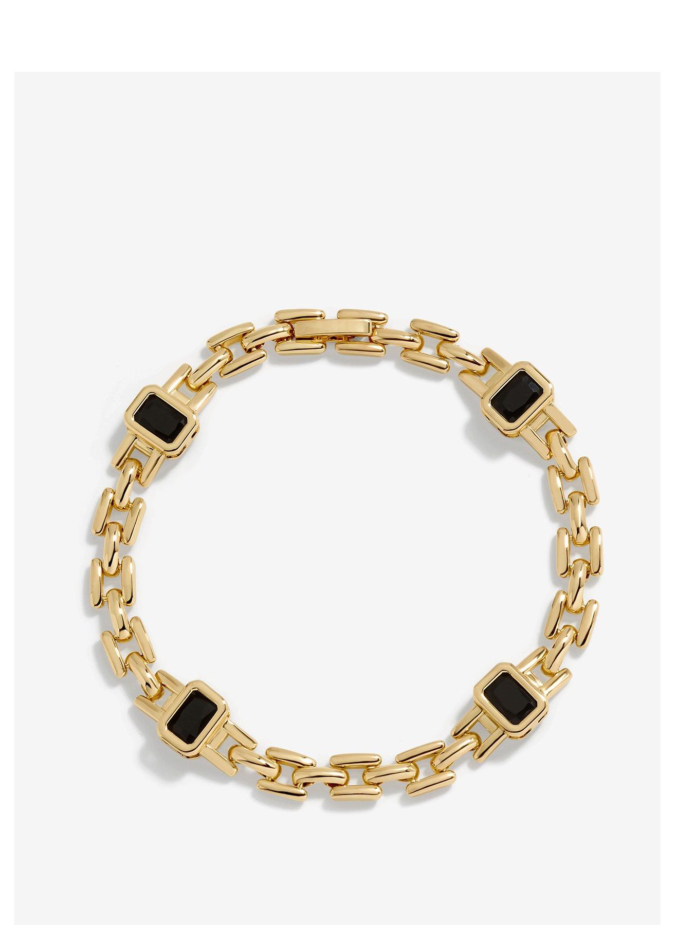 Product photograph of Jon Richard Gold Plated And Jet Cubic Zirconia Polished Bracelet from very.co.uk