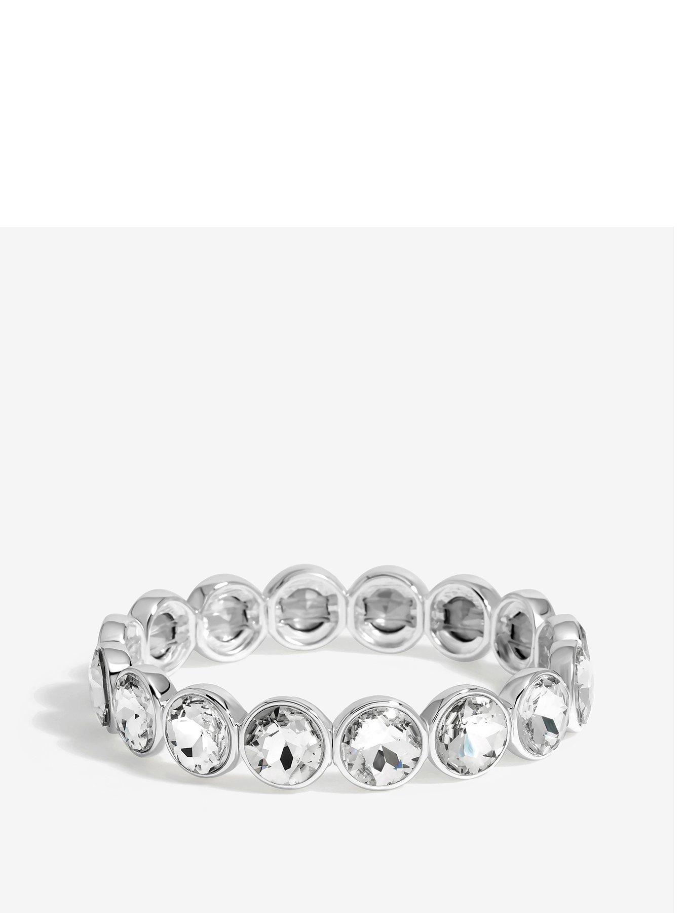 Product photograph of Jon Richard Silver Plated Statement Crystal Stretch Bracelet from very.co.uk