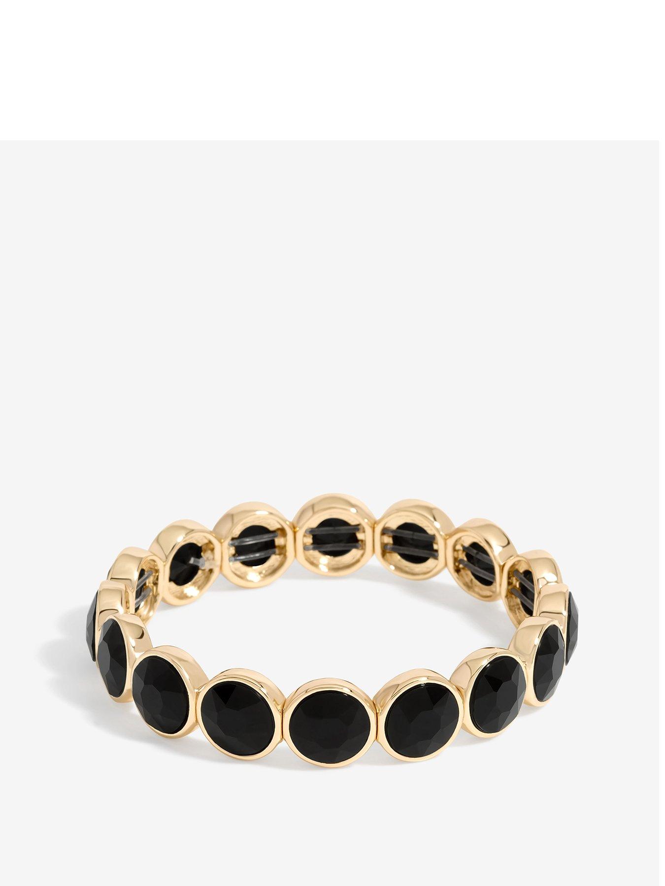 Product photograph of Jon Richard Gold Plated Statement Jet Stretch Bracelet from very.co.uk