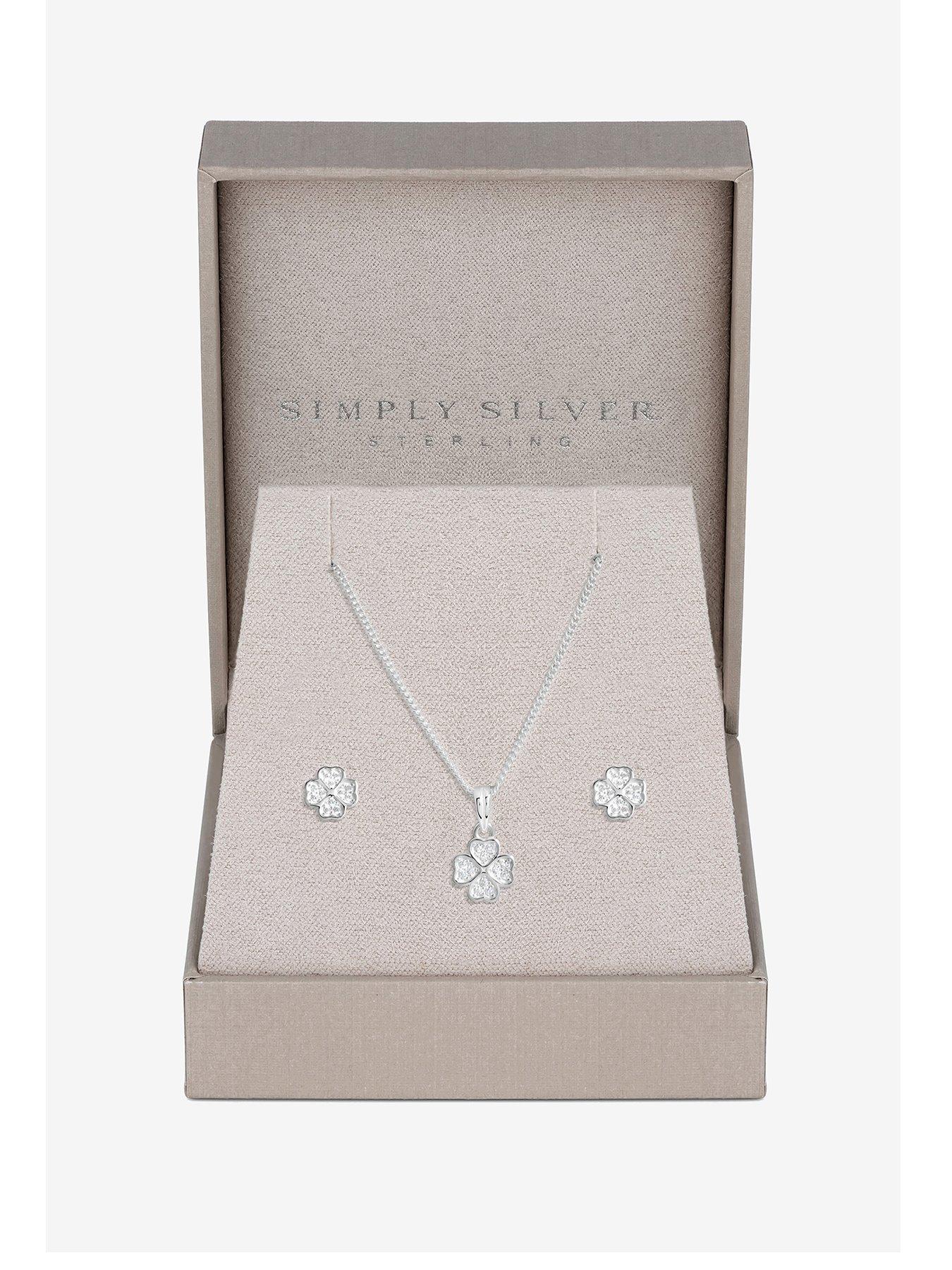 Product photograph of Simply Silver Sterling Silver 925 Cubic Zirconia Clover Set - Gift Boxed from very.co.uk