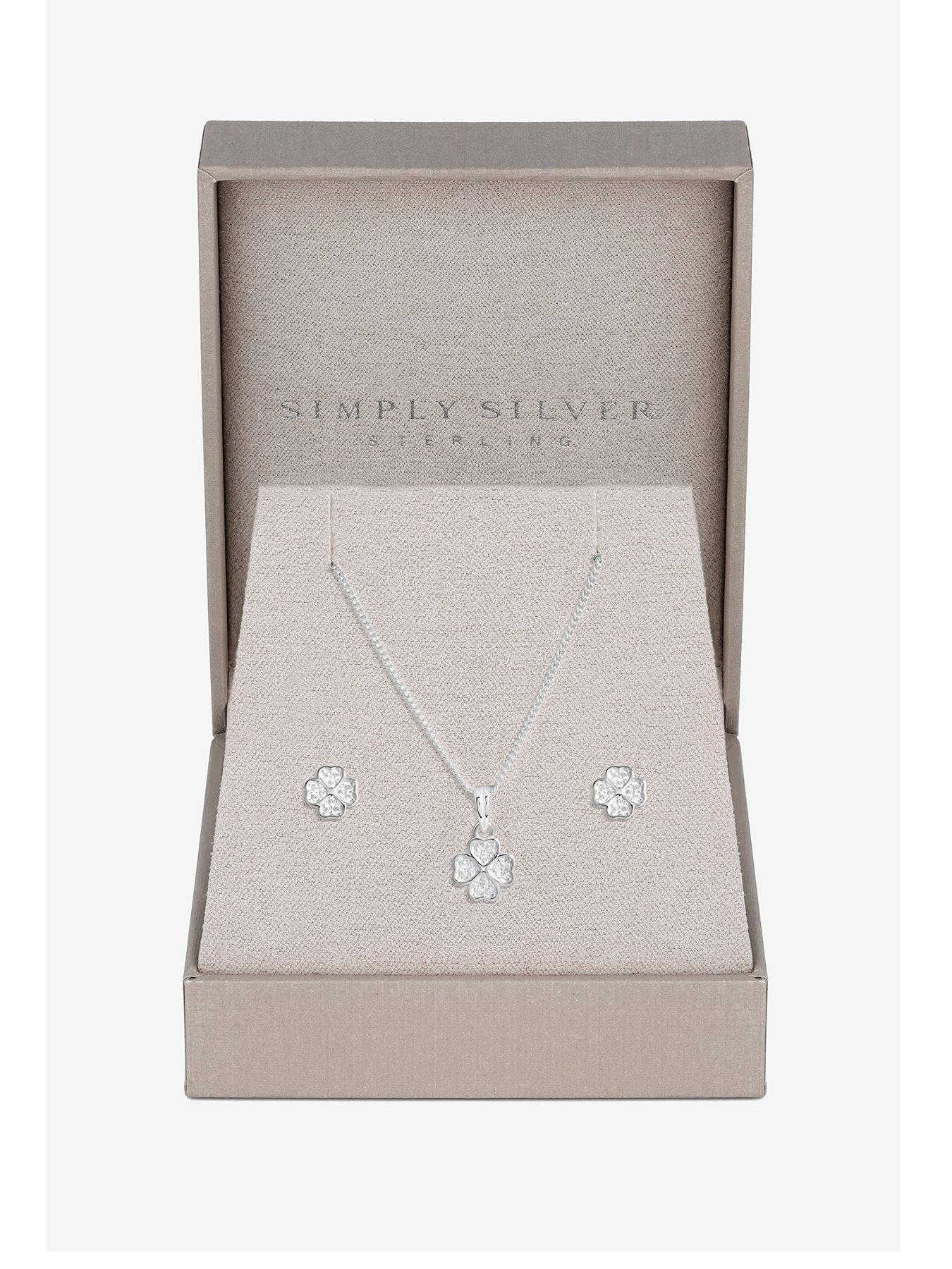 undefined Sterling Silver 925 Cubic Zirconia Clover Set - Gift Boxed