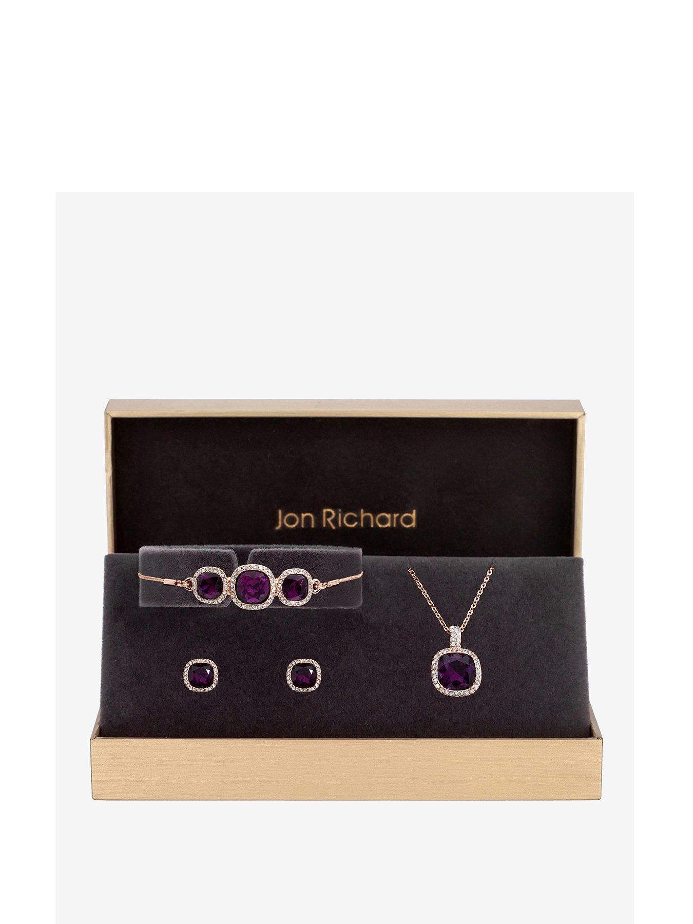 Product photograph of Jon Richard Rose Gold Plated And Amethyst Trio Set from very.co.uk