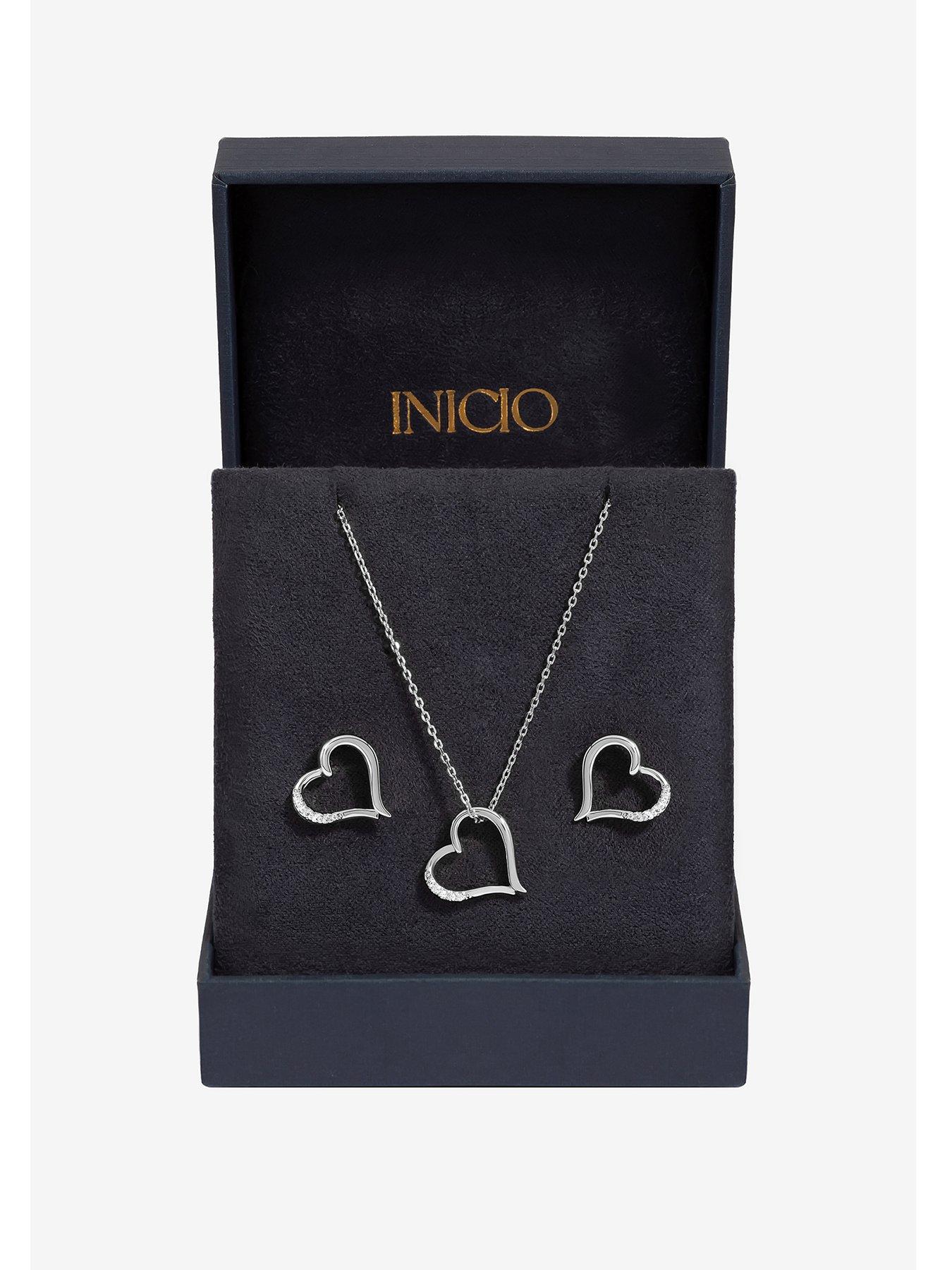 Product photograph of Inicio Silver Plated Heart Pendant Set - Gift Box from very.co.uk