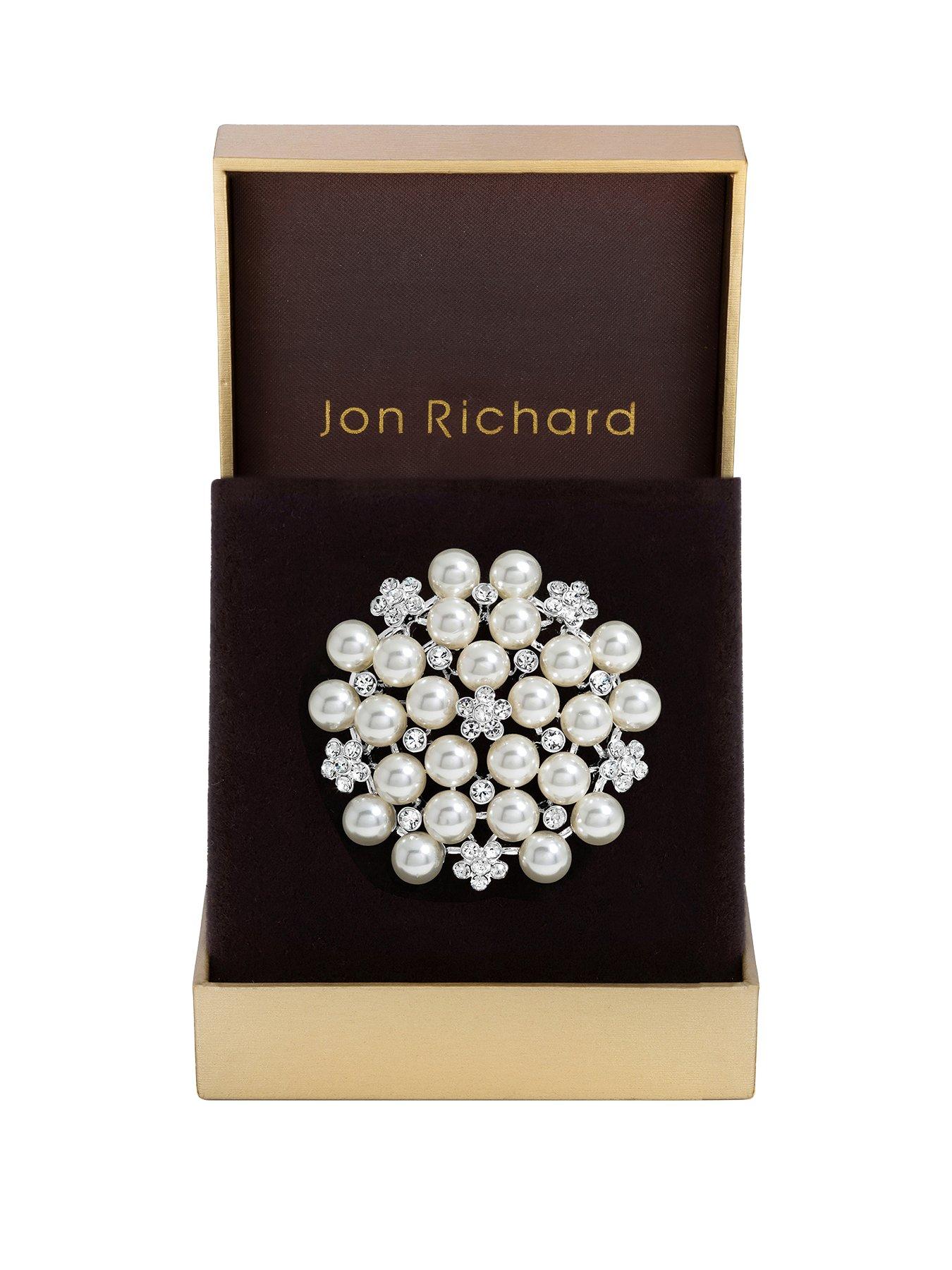 Product photograph of Jon Richard Silver Plated Pearl Statement Brooch - Gift Box from very.co.uk