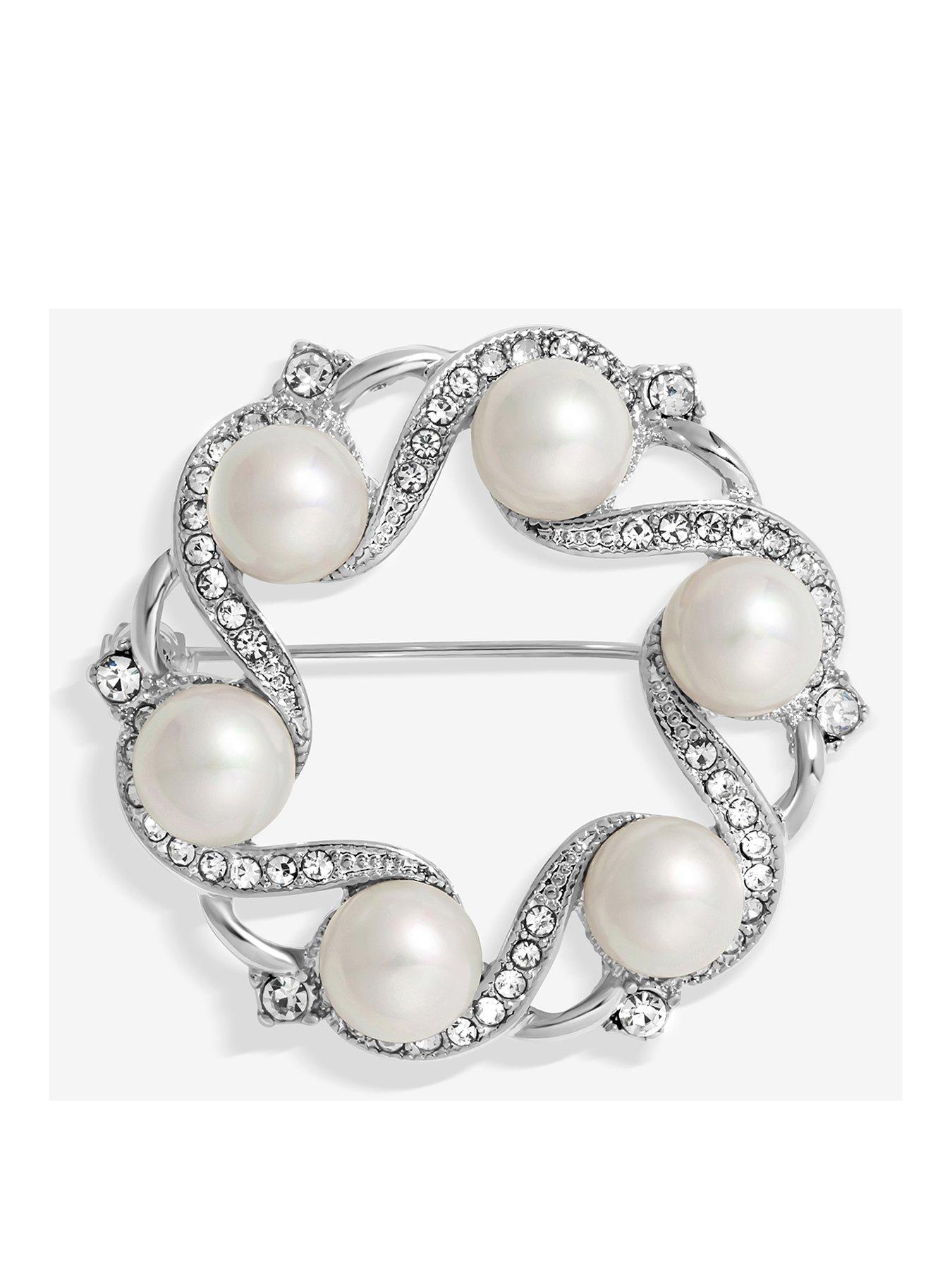 Product photograph of Jon Richard Silver Plated Pearl Wreath Brooch - Gift Box from very.co.uk