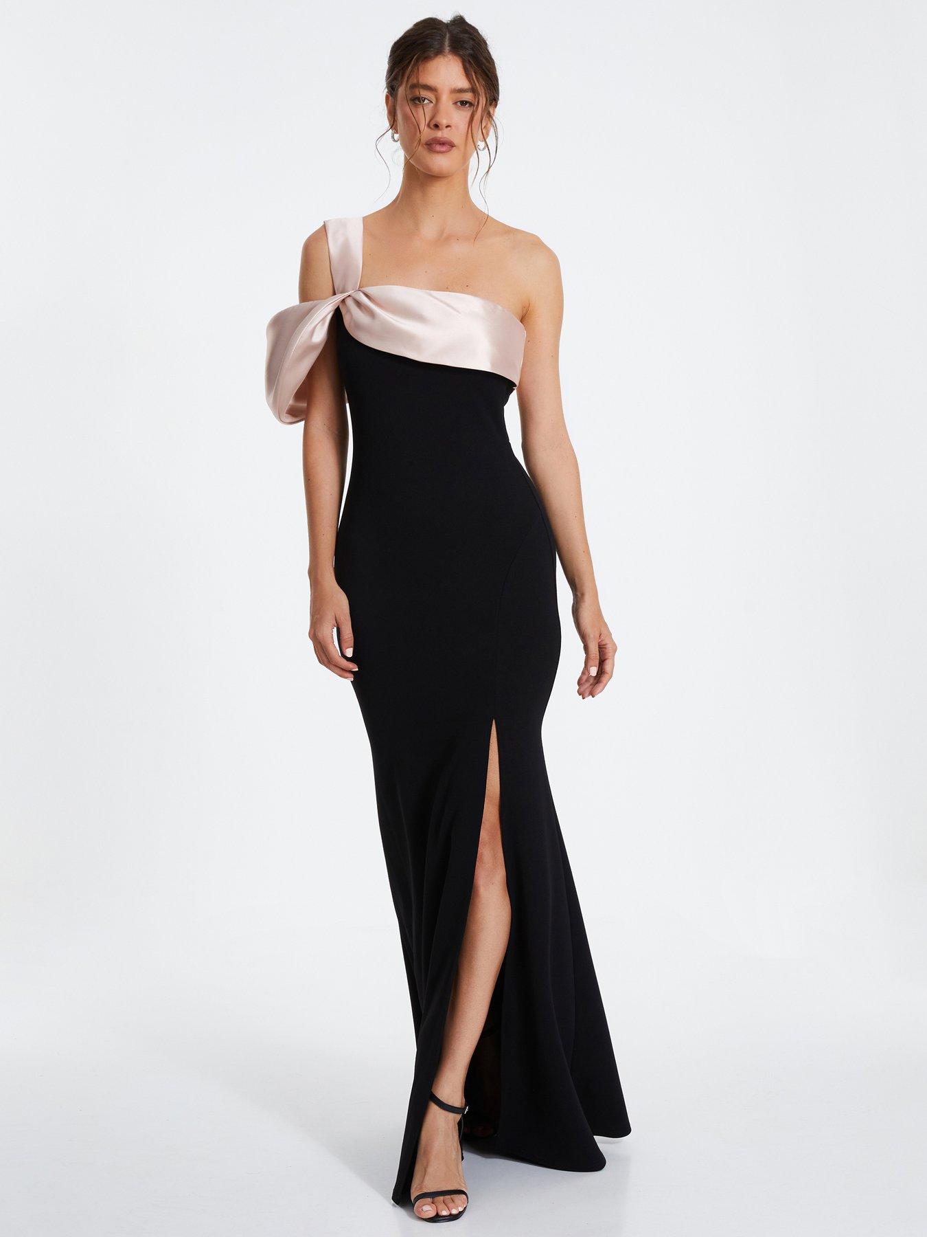 Quiz Satin Off The Shoulder Maxi Dress Black Very