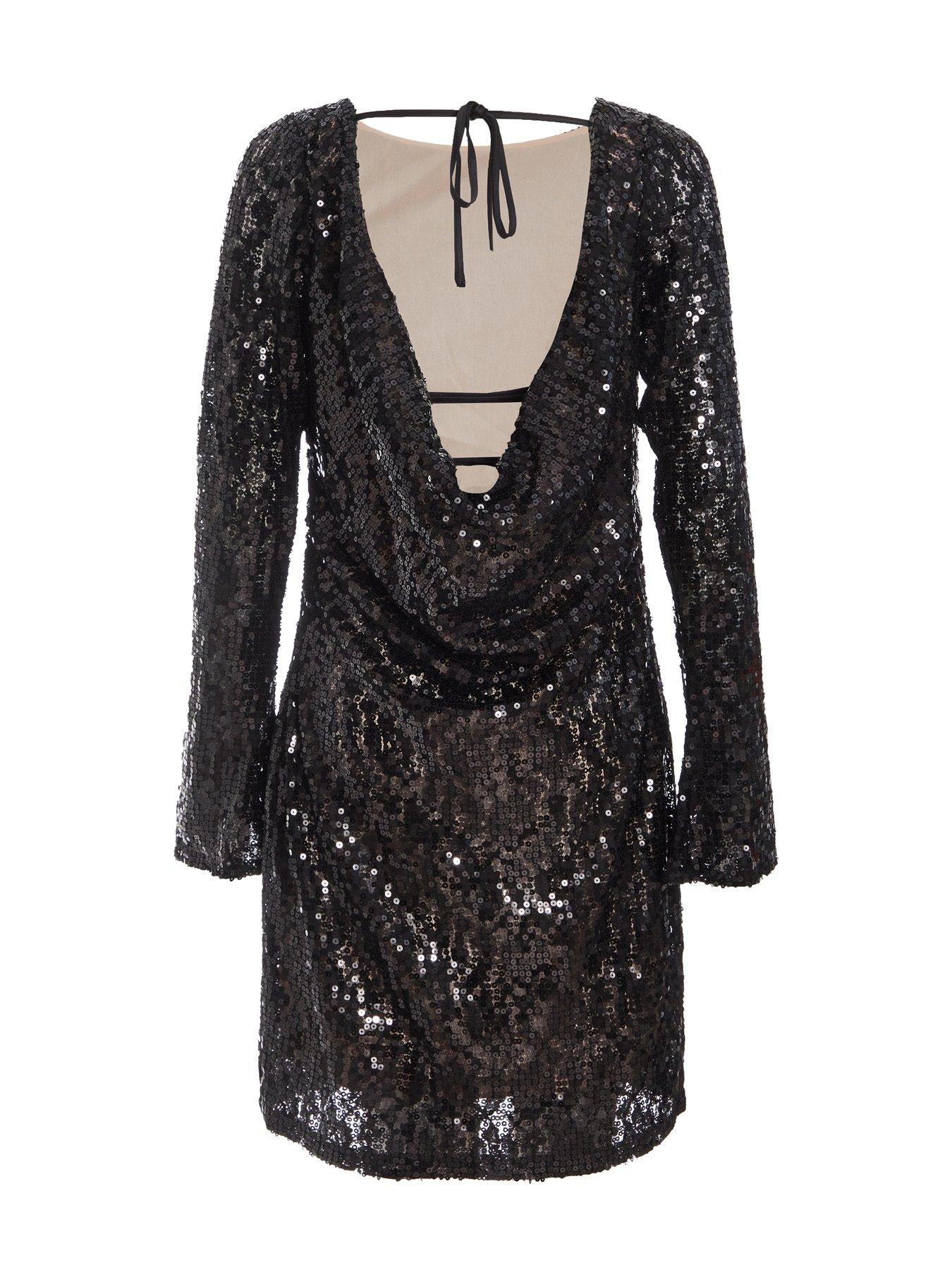 Quiz Black Sequin Lace Mini Dress