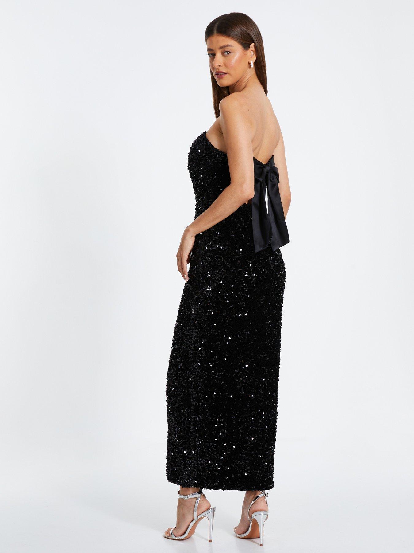 Quiz Sequin Strapless Midaxi Dress - Black | Very