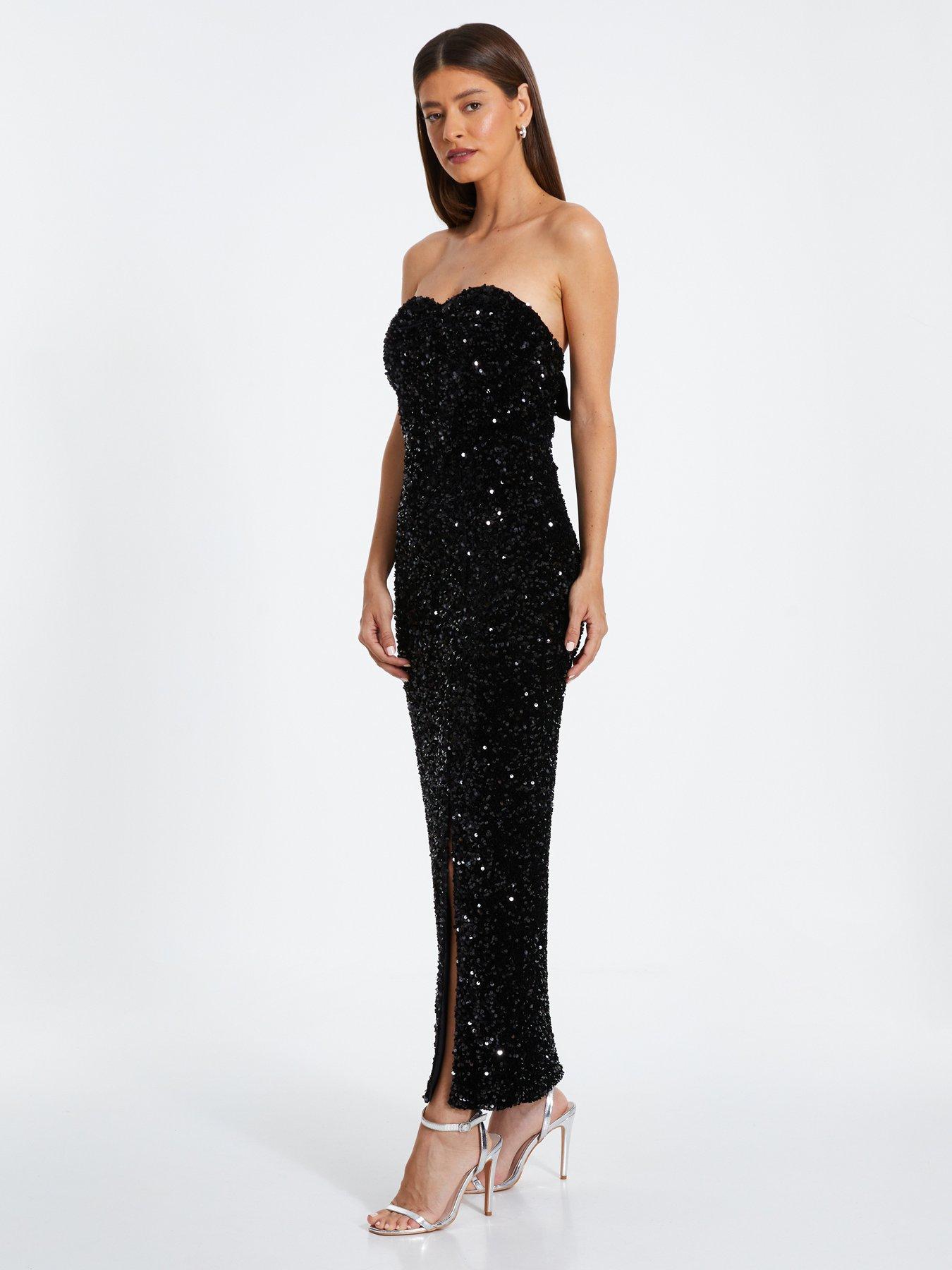 Quiz Sequin Strapless Midaxi Dress - Black | Very