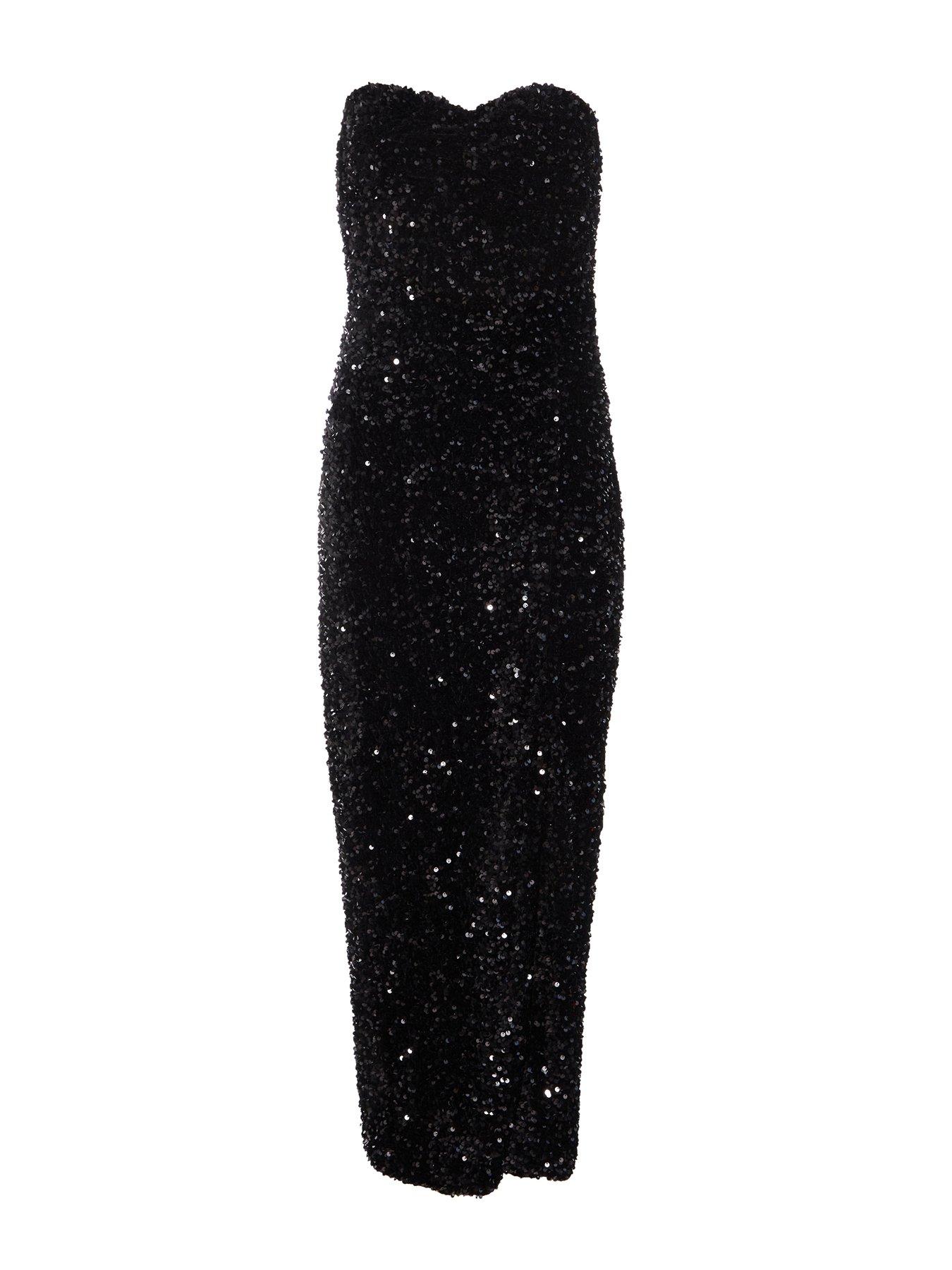 black sparkly dress quiz Quiz Sequin Strapless Midaxi Dress - Black