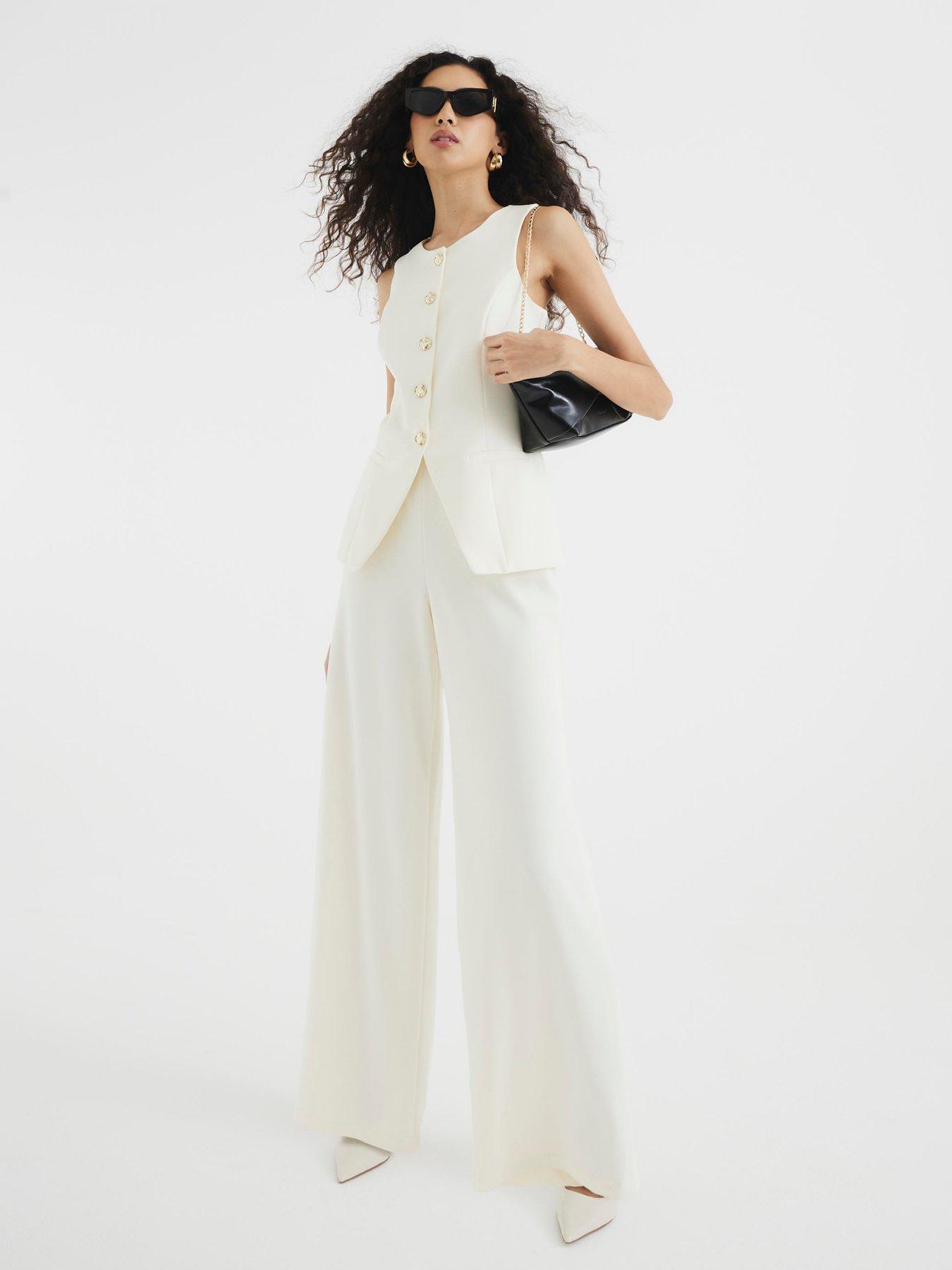 undefined Longline Waistcoat Jumpsuit - Cream