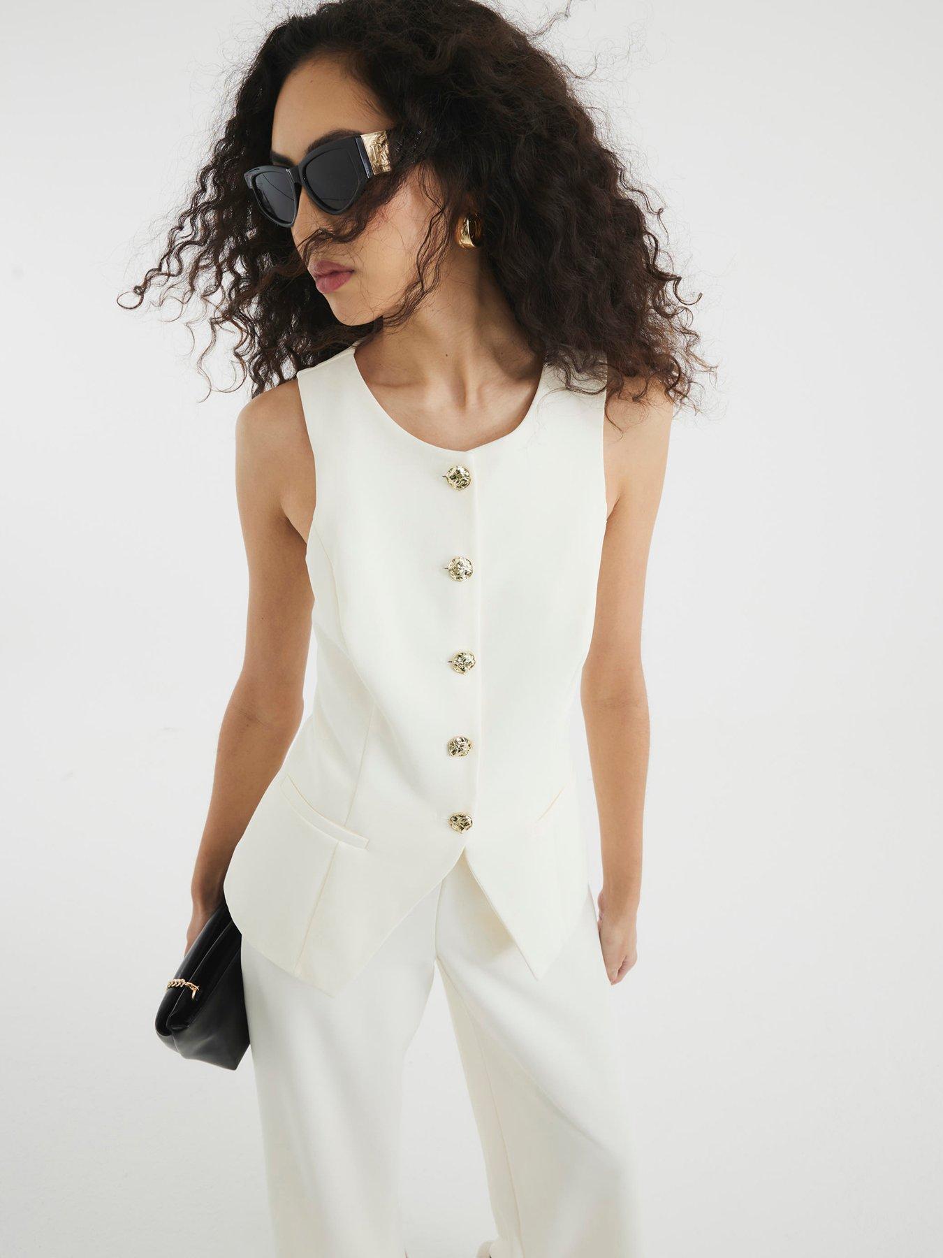 Image 3 of 6 of River Island Longline Waistcoat Jumpsuit - Cream