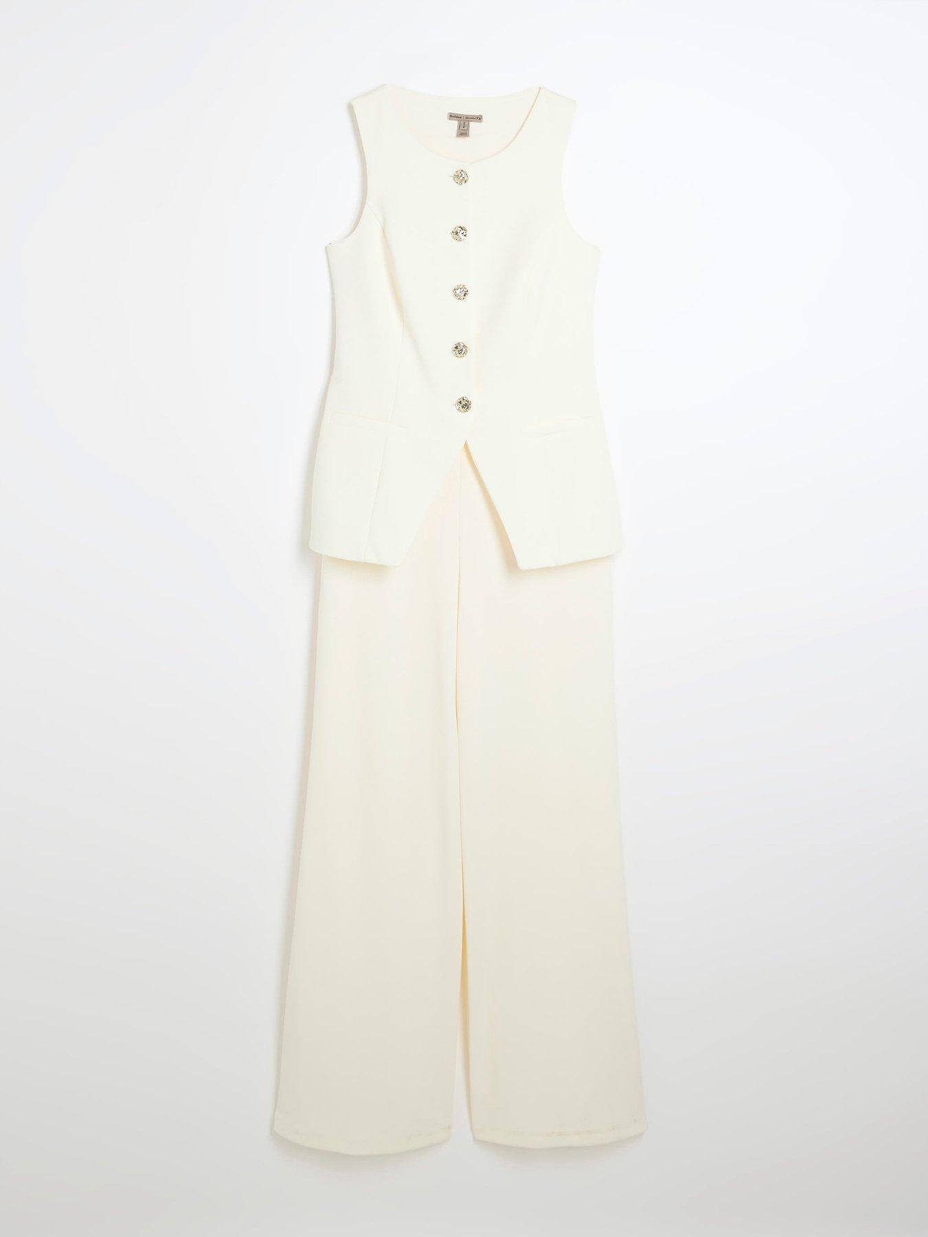 Image 5 of 6 of River Island Longline Waistcoat Jumpsuit - Cream