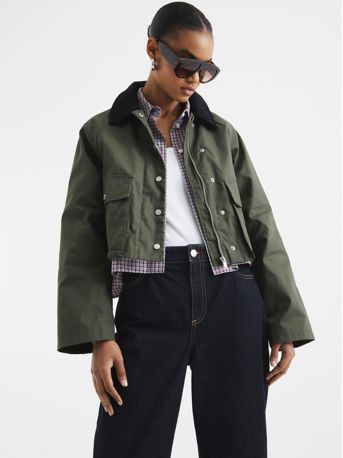 River Island Waxed Collar Jacket Dark Khaki Very