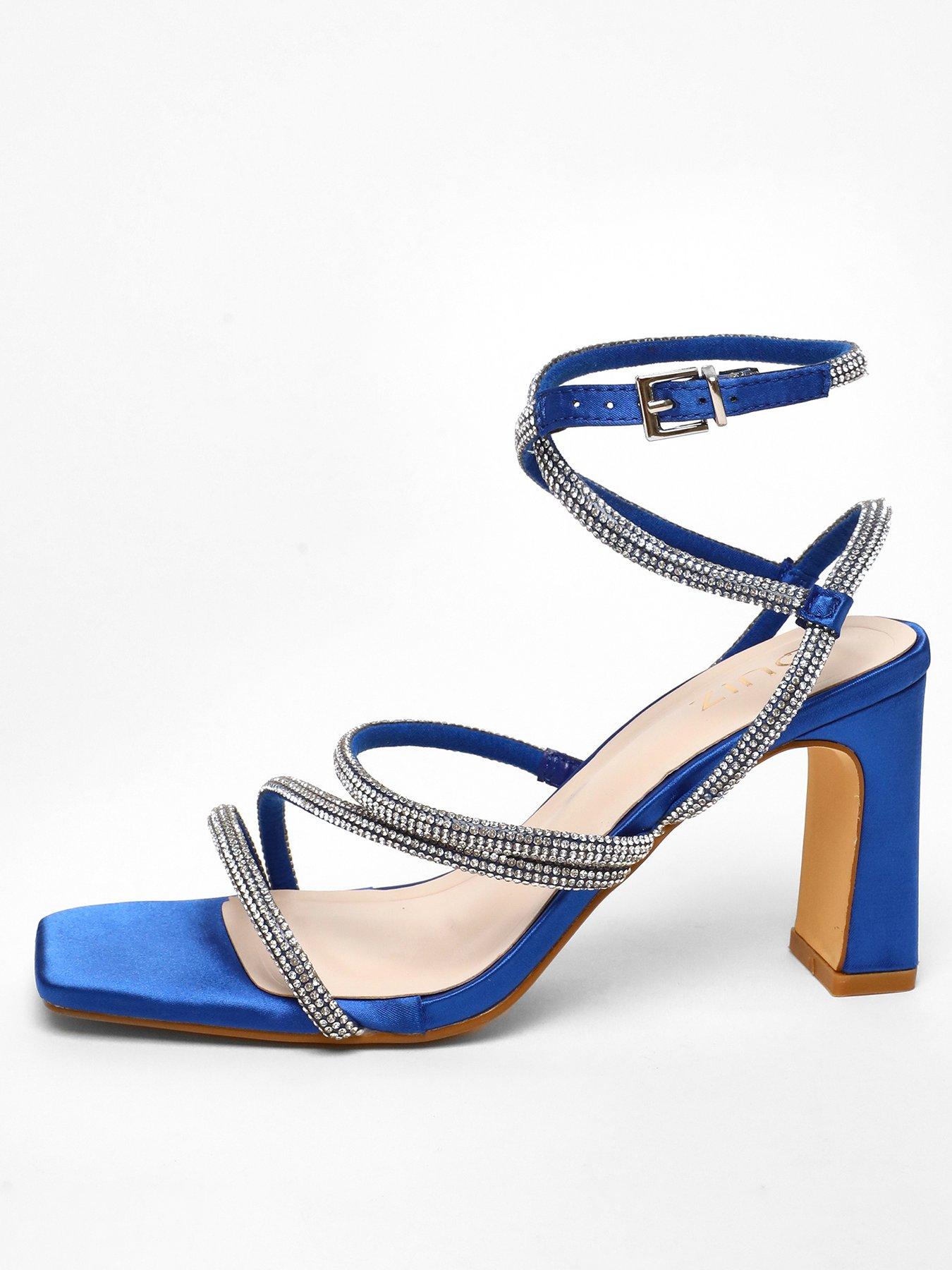 Quiz Royal Blue Diamante Strappy Block Heeled Sandals Very