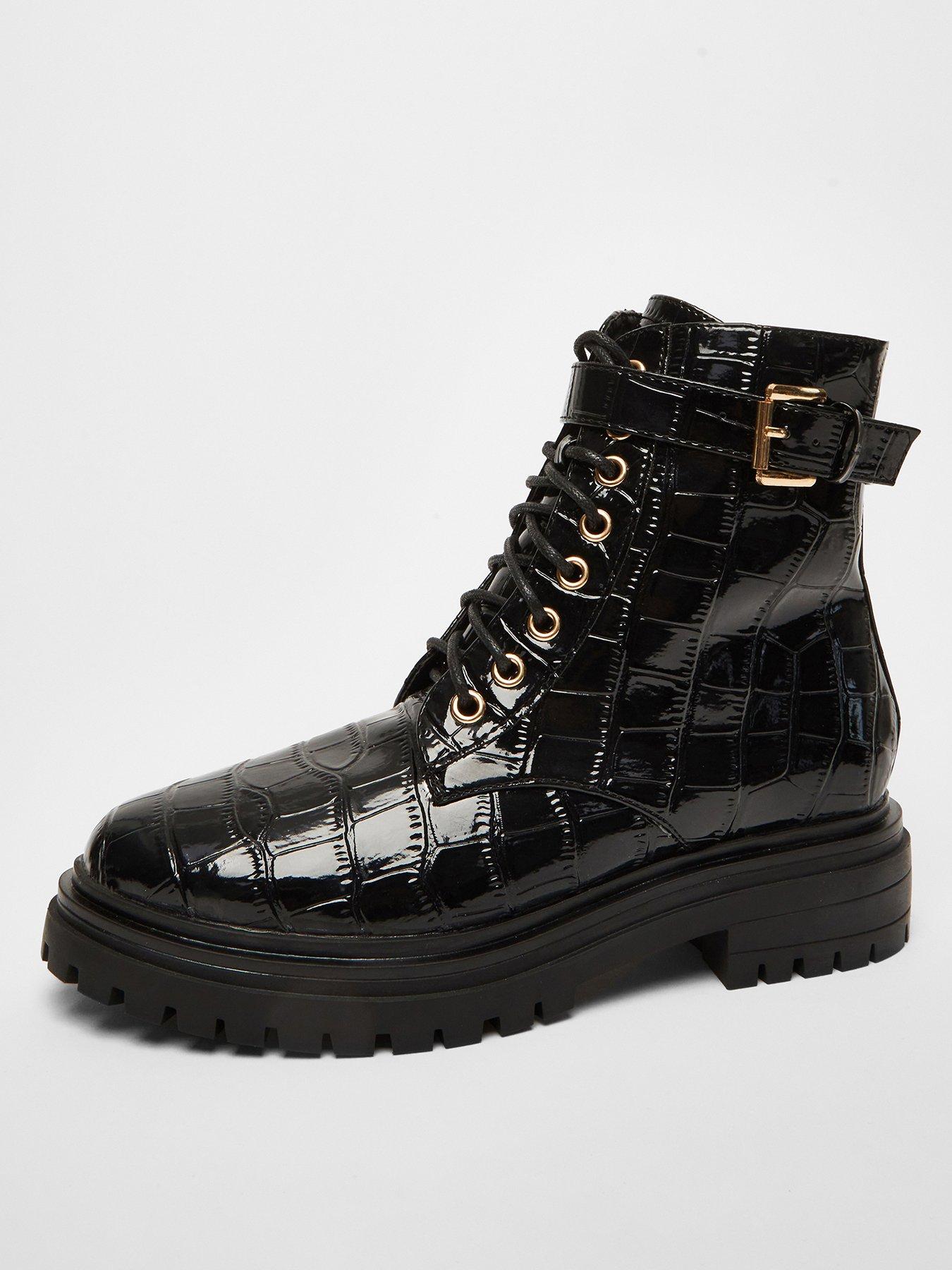 Faux Croc Croc Chunky Boots Linzi Landon Black Faux Croc Patent